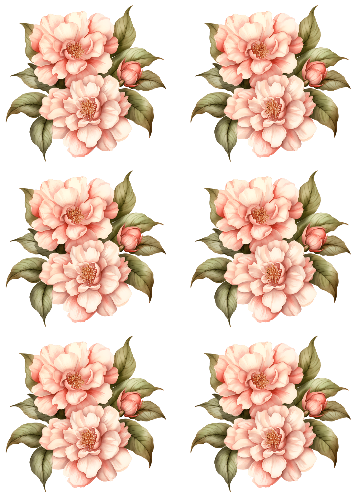 Sticker Sheet / Greeting Card – Pink Roses Watercolor Collage Cat No. 4176