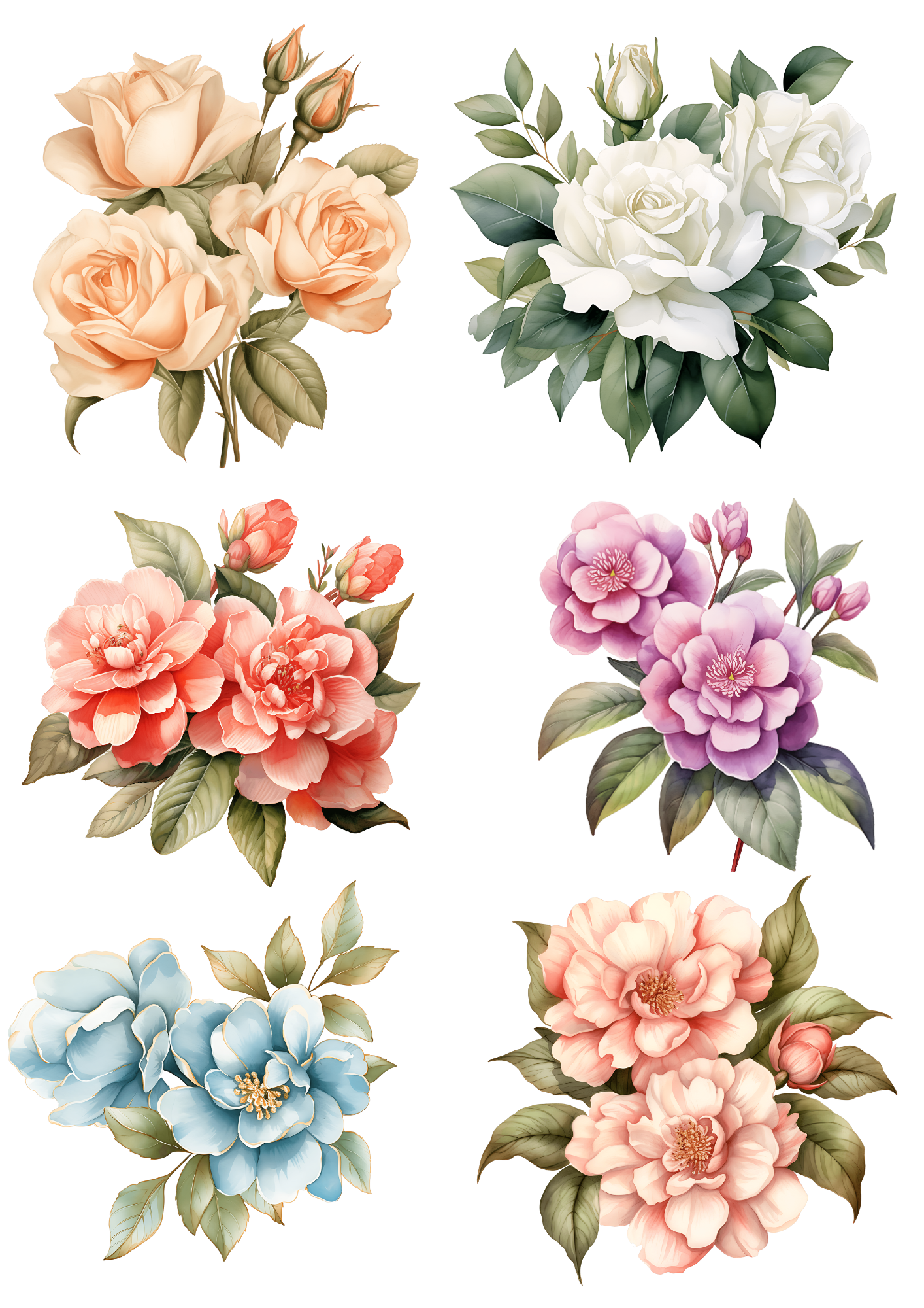 Sticker Sheet / Greeting Card – Roses Different Colors Watercolor Collage Cat No. 4177