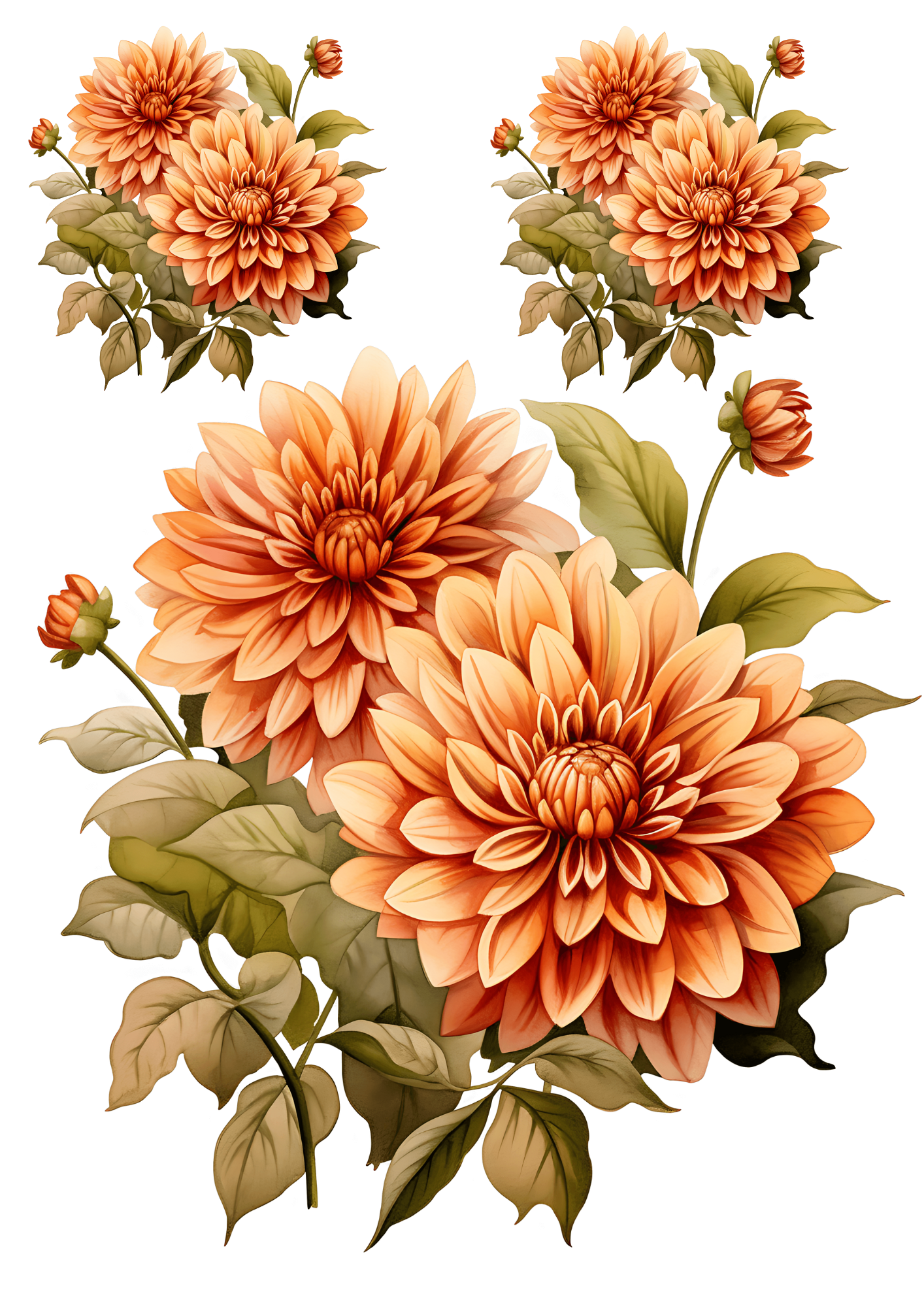 Sticker Sheet / Greeting Card – Dahlia Orange Collage Cat No. 4180