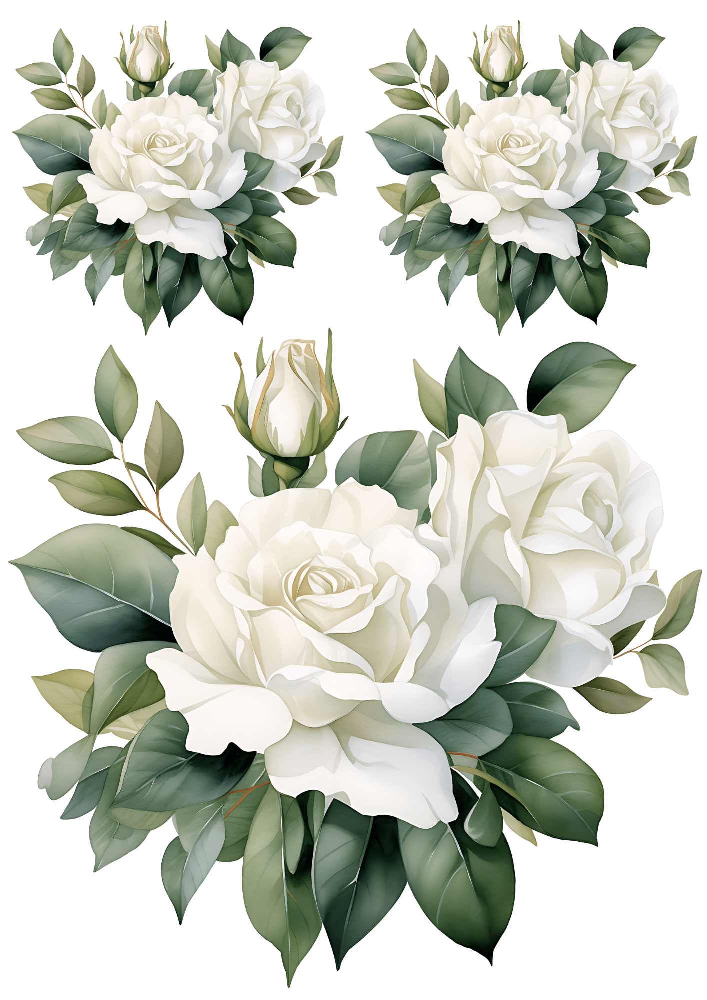 Sticker Sheet / Greeting Card – White Rose Collage Cat No. 4181