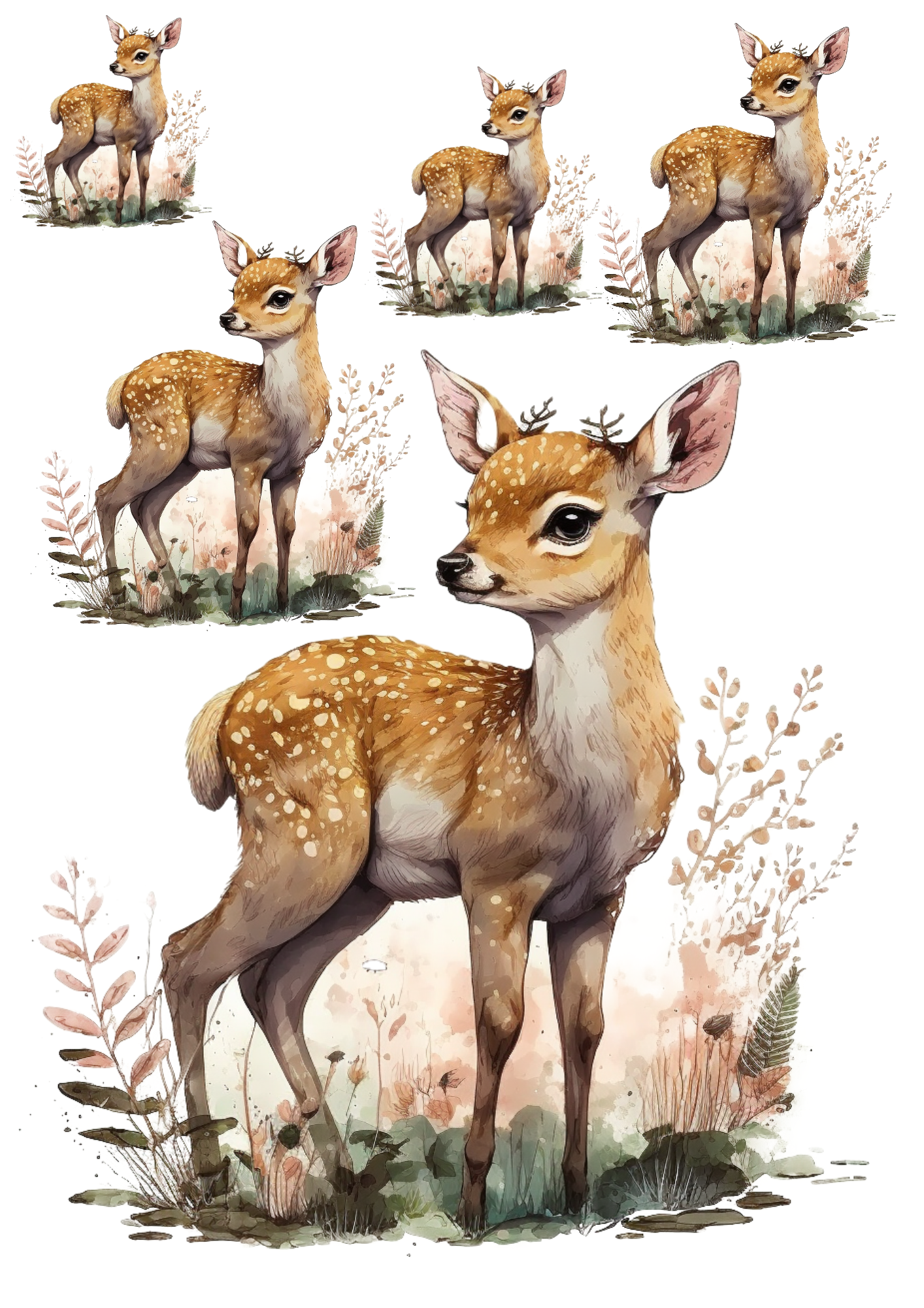 Sticker Sheet / Greeting Card – Little Deer Collage Cat No. 4185