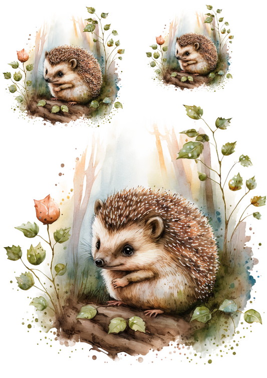 Sticker Sheet – Hedgehog Watercolor Collage Cat No. 4190