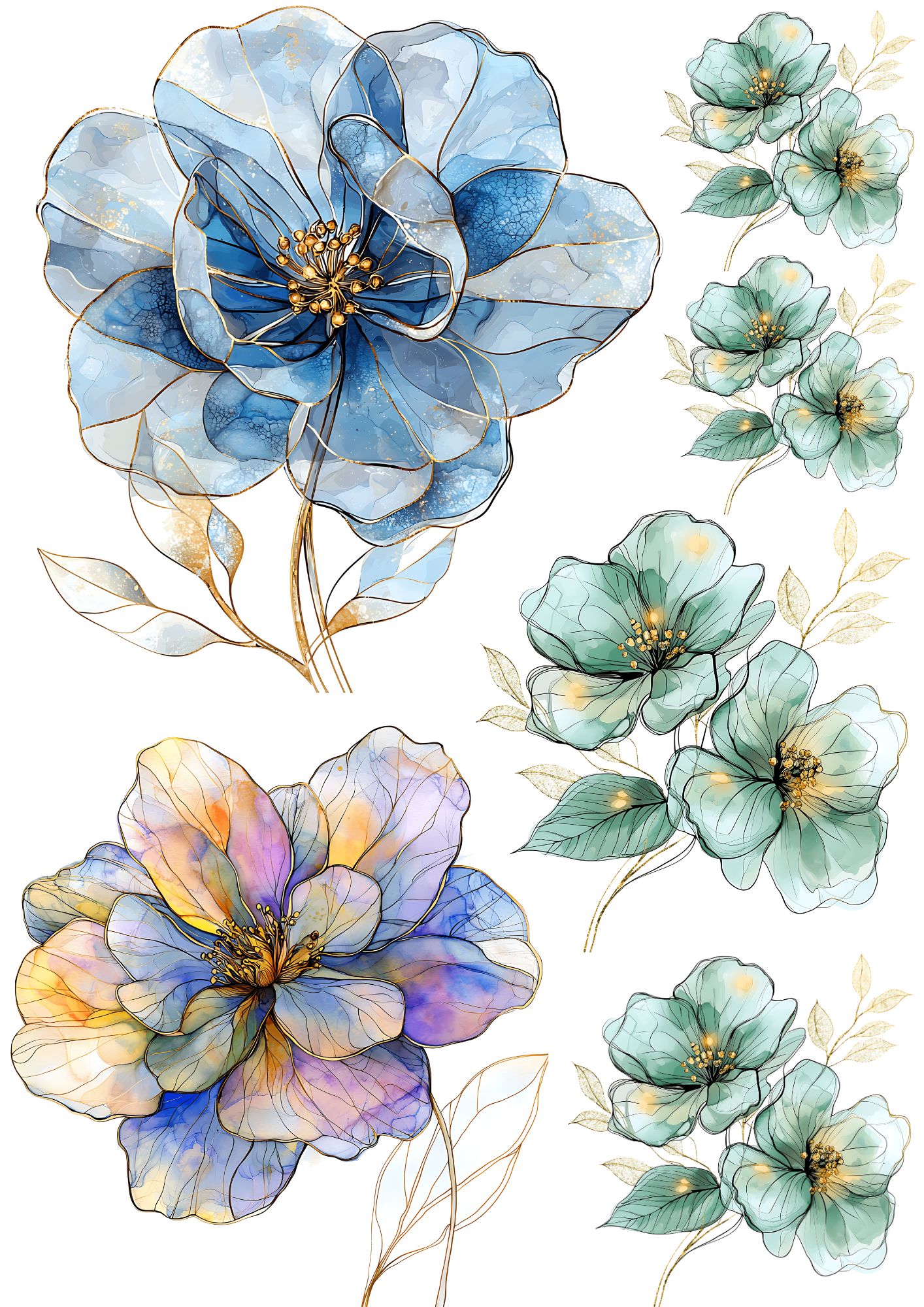 Sticker Sheet / Greeting Card – Ethereal Blue Roses Collage Cat No. 4198