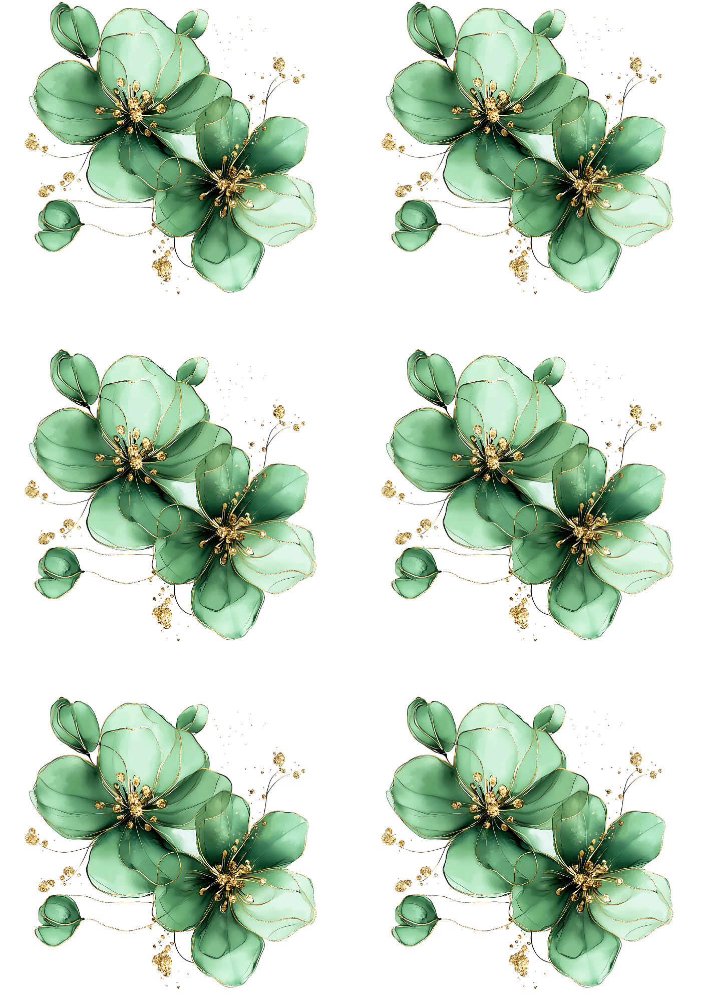 Sticker Sheet / Greeting Card – Lush Emerald Blossom Collage Cat No. 4199