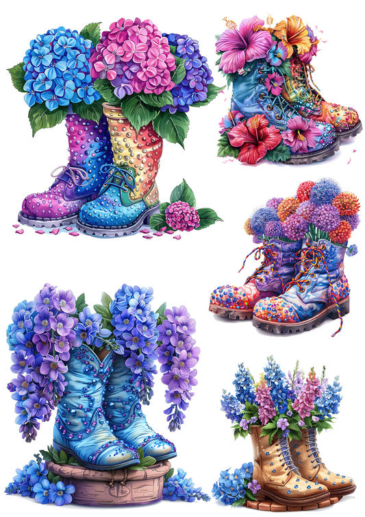 Sticker Sheet – Floral Shoes 3 Vintage Shabby Chic Collage Cat No. 4206