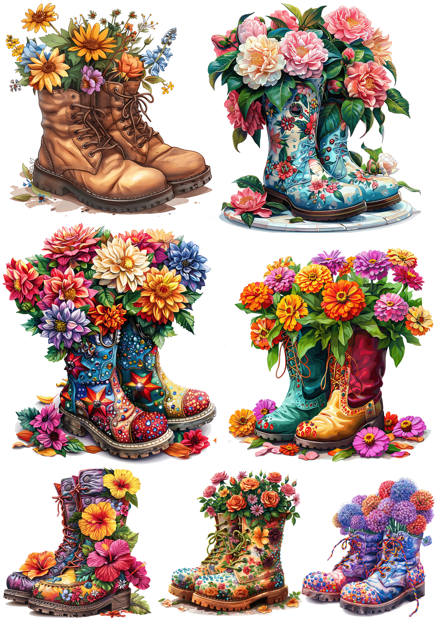 Sticker Sheet / Greeting Card – Floral Shoes 4 Vintage Shabby Chic Collage Cat No. 4207