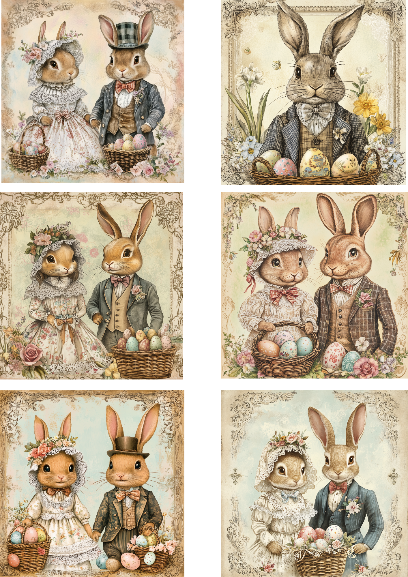 Sticker Sheet / Greeting Card – Easter Bunnies in Vintage Style Collage Cat. No 4208
