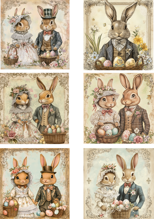 Sticker Sheet Easter Bunnies in Vintage Style Collage Cat. No 4208