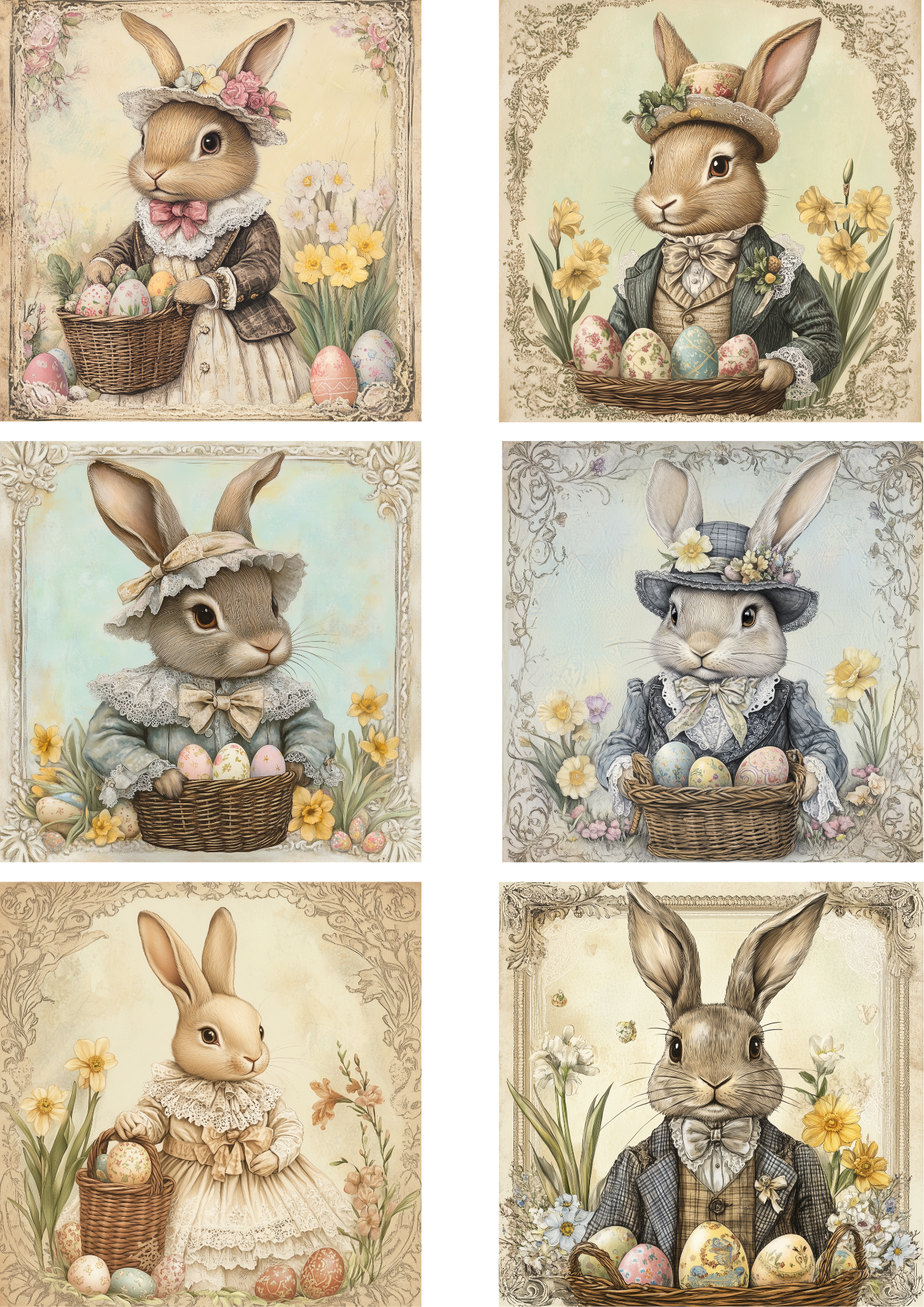 Sticker Sheet / Greeting Card – Easter Bunnies 2 in Vintage Style Collage Cat. No 4209