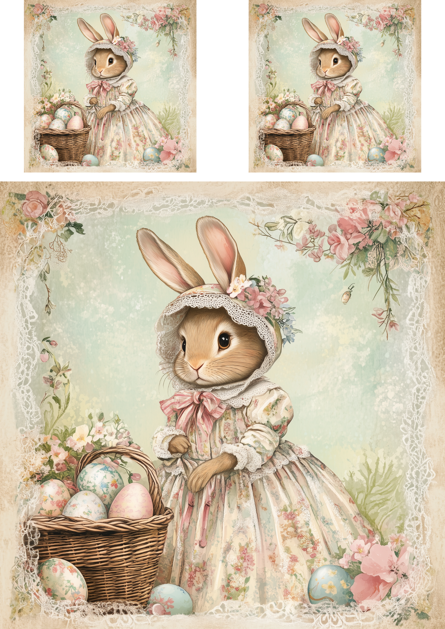 Sticker Sheet / Greeting Card – Easter Bunnies 3 in Vintage Style Collage Cat. No 4210