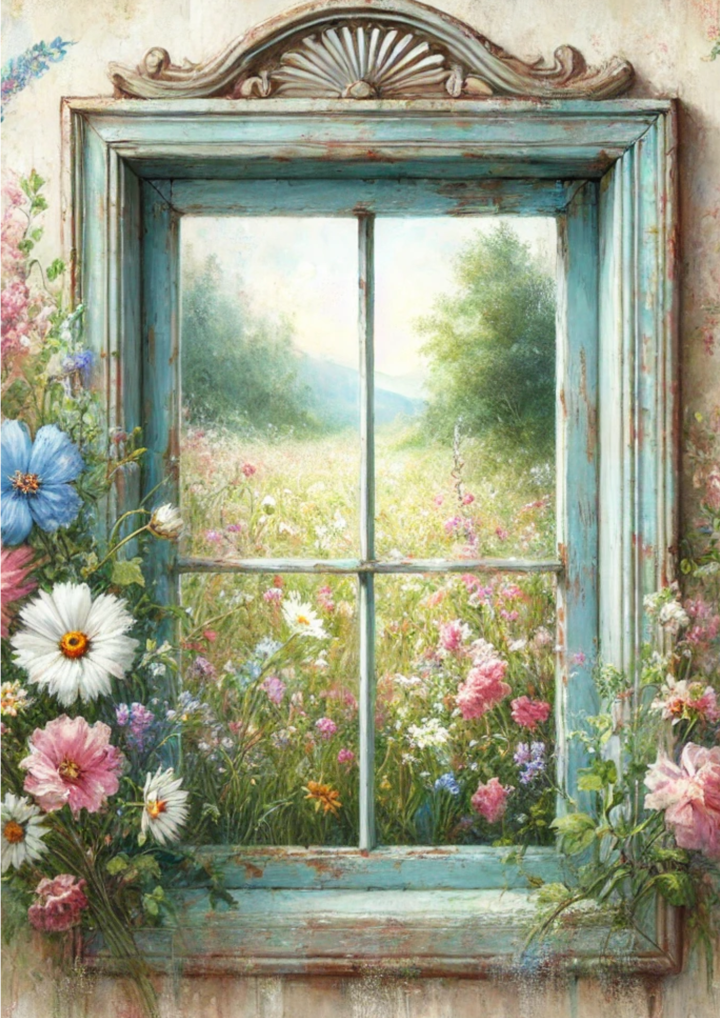 Sticker Sheet / Greeting Card – Window With A View Of The Meadow Collage Cat. No. 4212