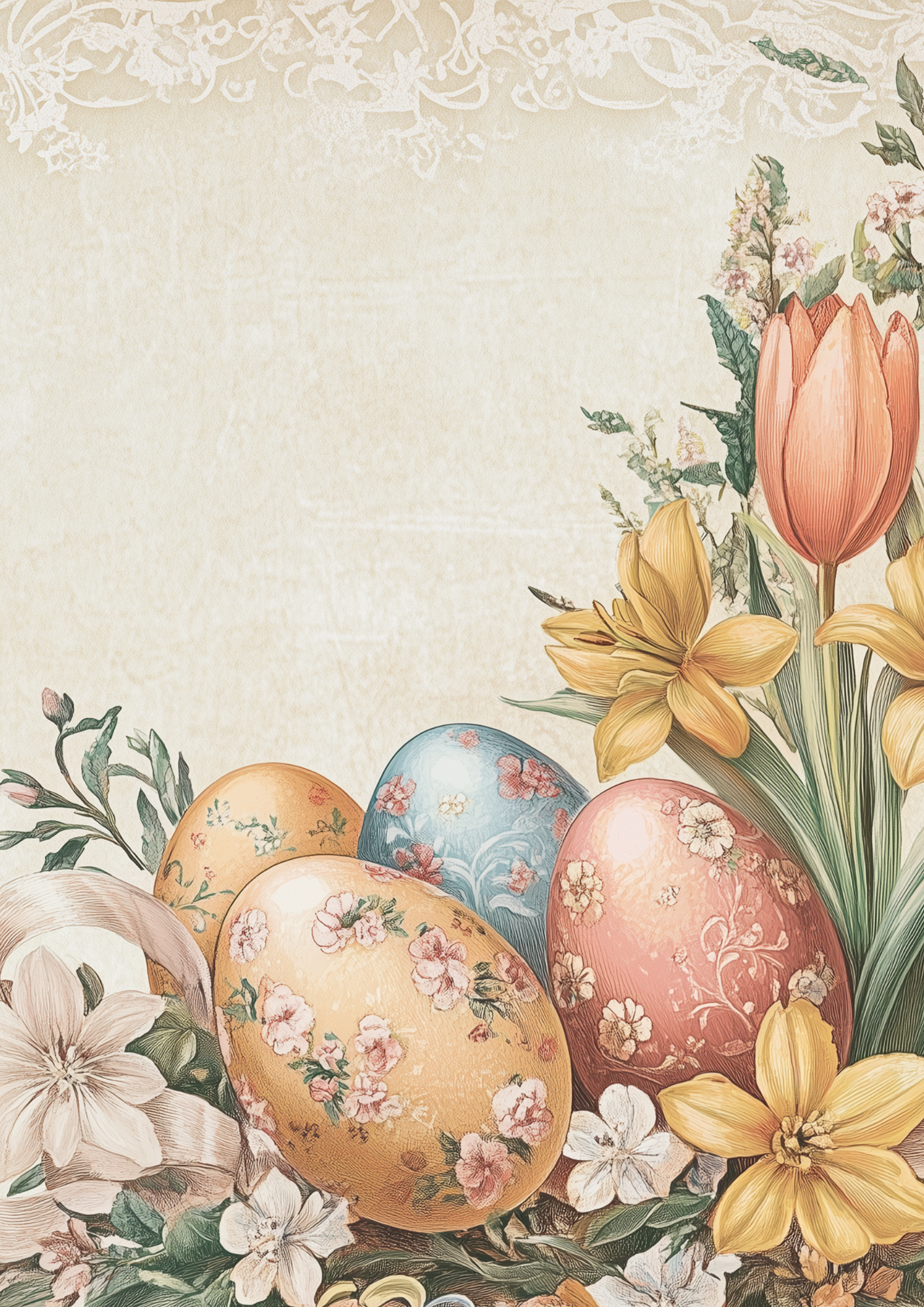 Sticker Sheet – Easter Eggs And Spring Flowers Shabby Chic Collage Cat. No. 4213