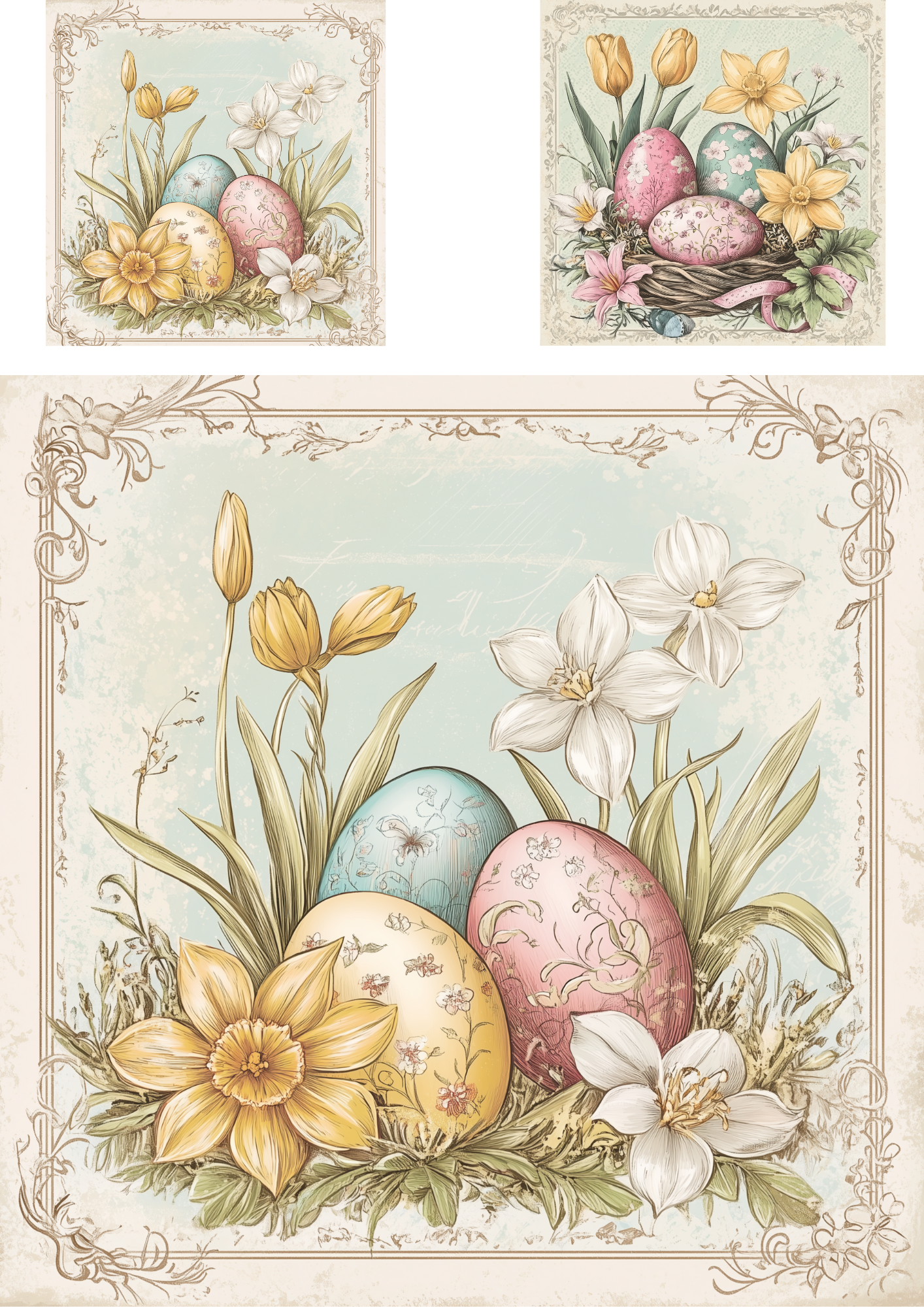 Sticker Sheet – Easter Eggs And Spring Flowers Shabby Chic 2 Collage Cat. No. 4214