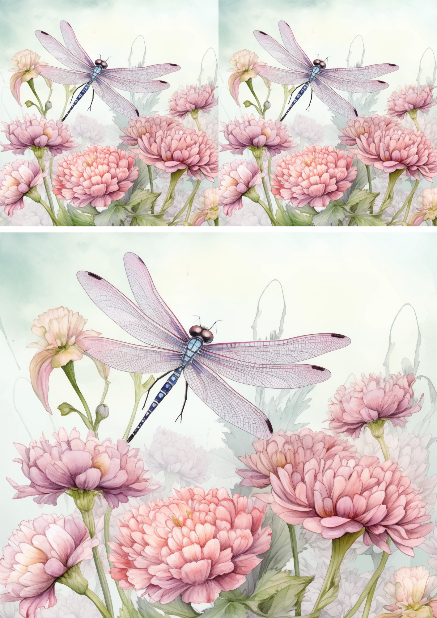 Sticker Sheet – Dragonfly And Blooming Flowers 2 Shabby Chic Collage Cat. No. 4218