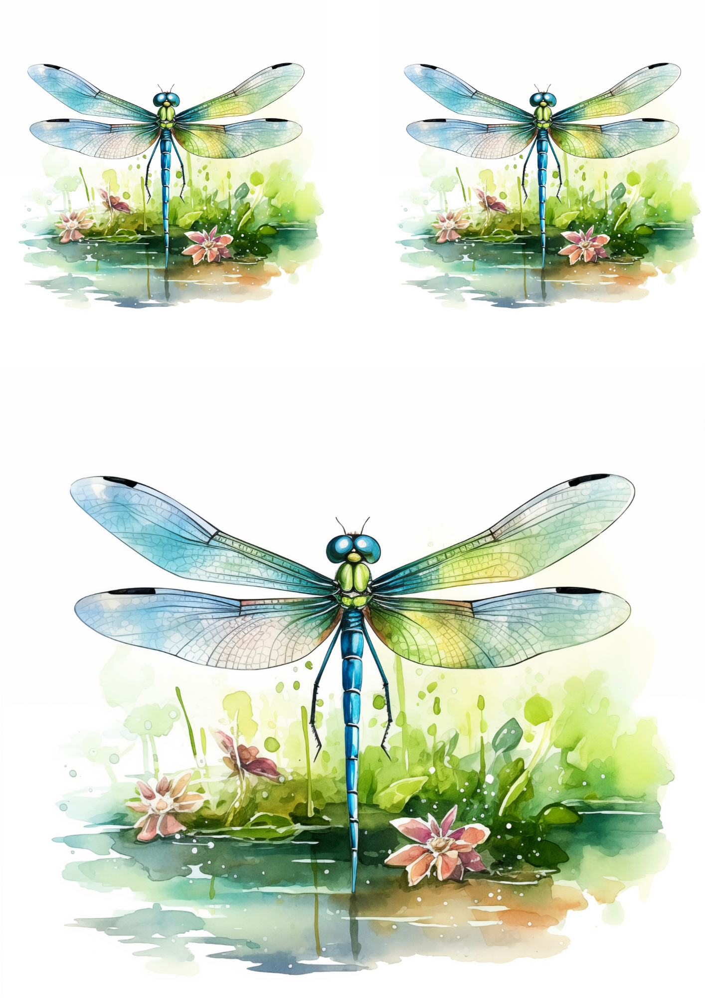 Sticker Sheet / Greeting Card – Dragonfly Watercolor Collage Cat. No. 4219