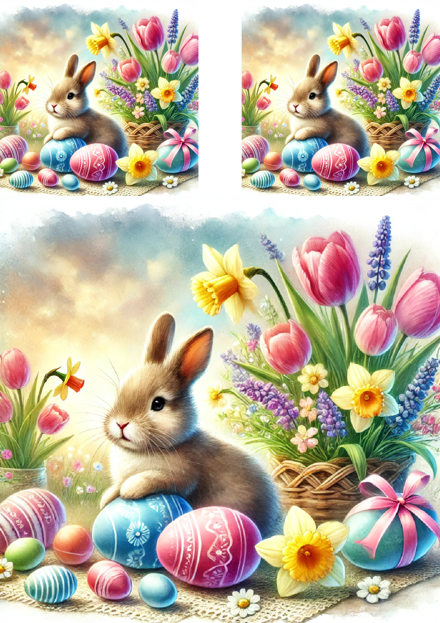 Sticker Sheet – Easter Bunny With Colorful Easter Eggs In Vivid Colors Cat. No. 4220