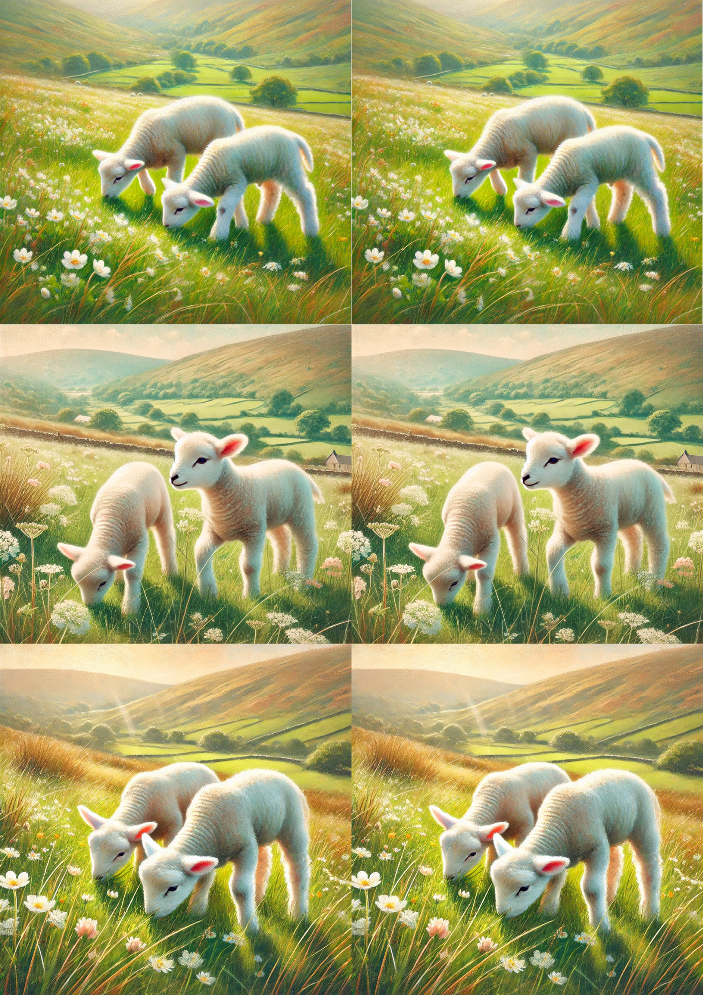 Sticker Sheet / Greeting Card – Sheep Grazing In The Meadow Collage Cat. No. 4227