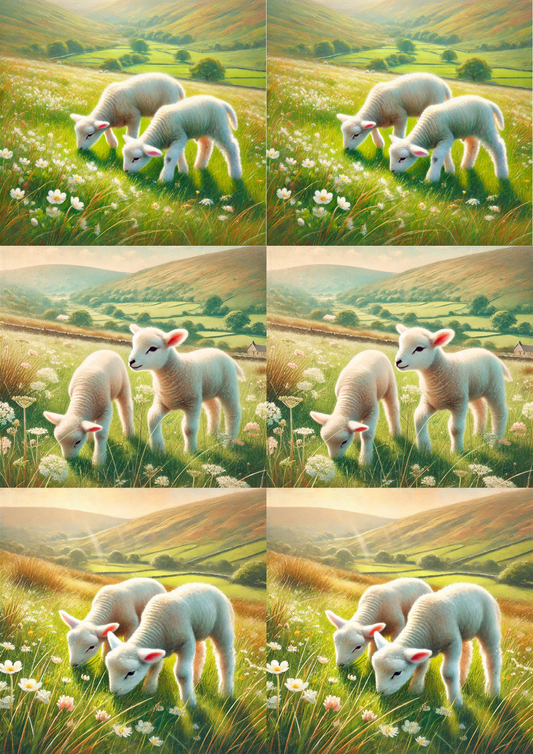 Sticker Sheet – Sheep Grazing In The Meadow Collage Cat. No. 4227