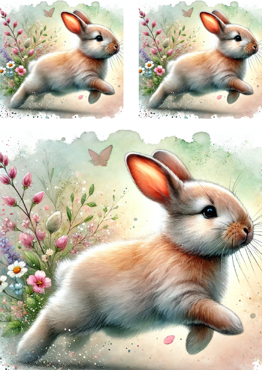 Sticker Sheet – Running Bunny Watercolor Collage Cat. No. 4228
