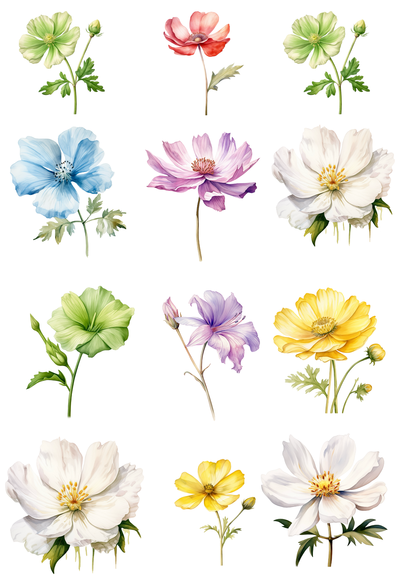 Sticker Sheet / Greeting Card – Spring Colorful Flower Buds Collage Cat. No. 4229