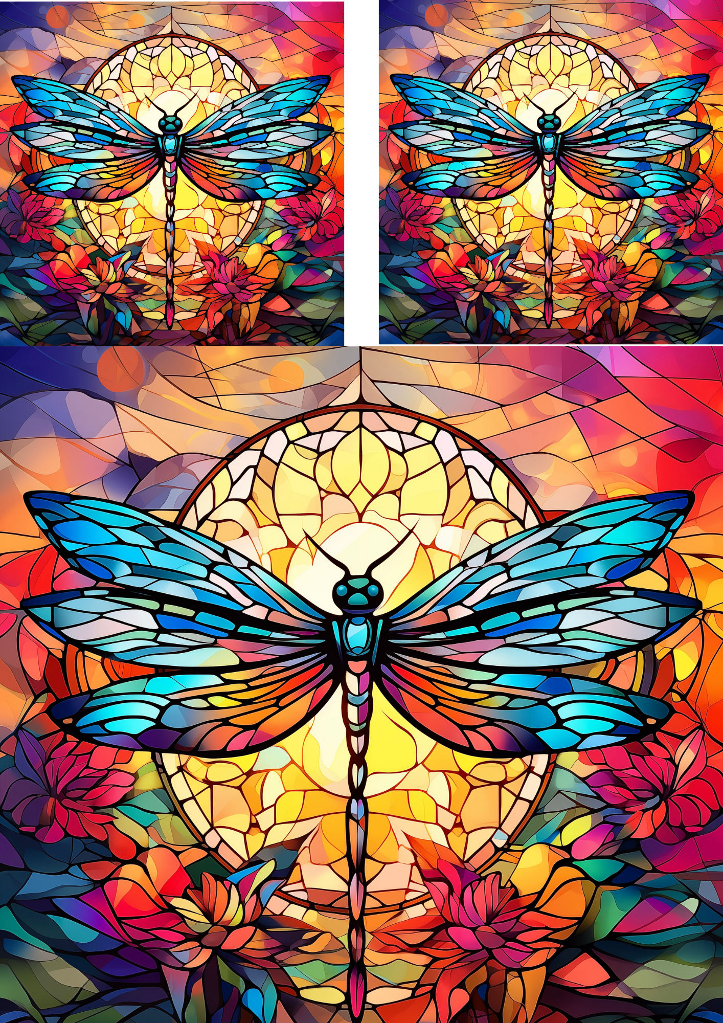 Sticker Sheet / Greeting Card – Dragonfly In Stained Glass Collage Cat. No. 4231