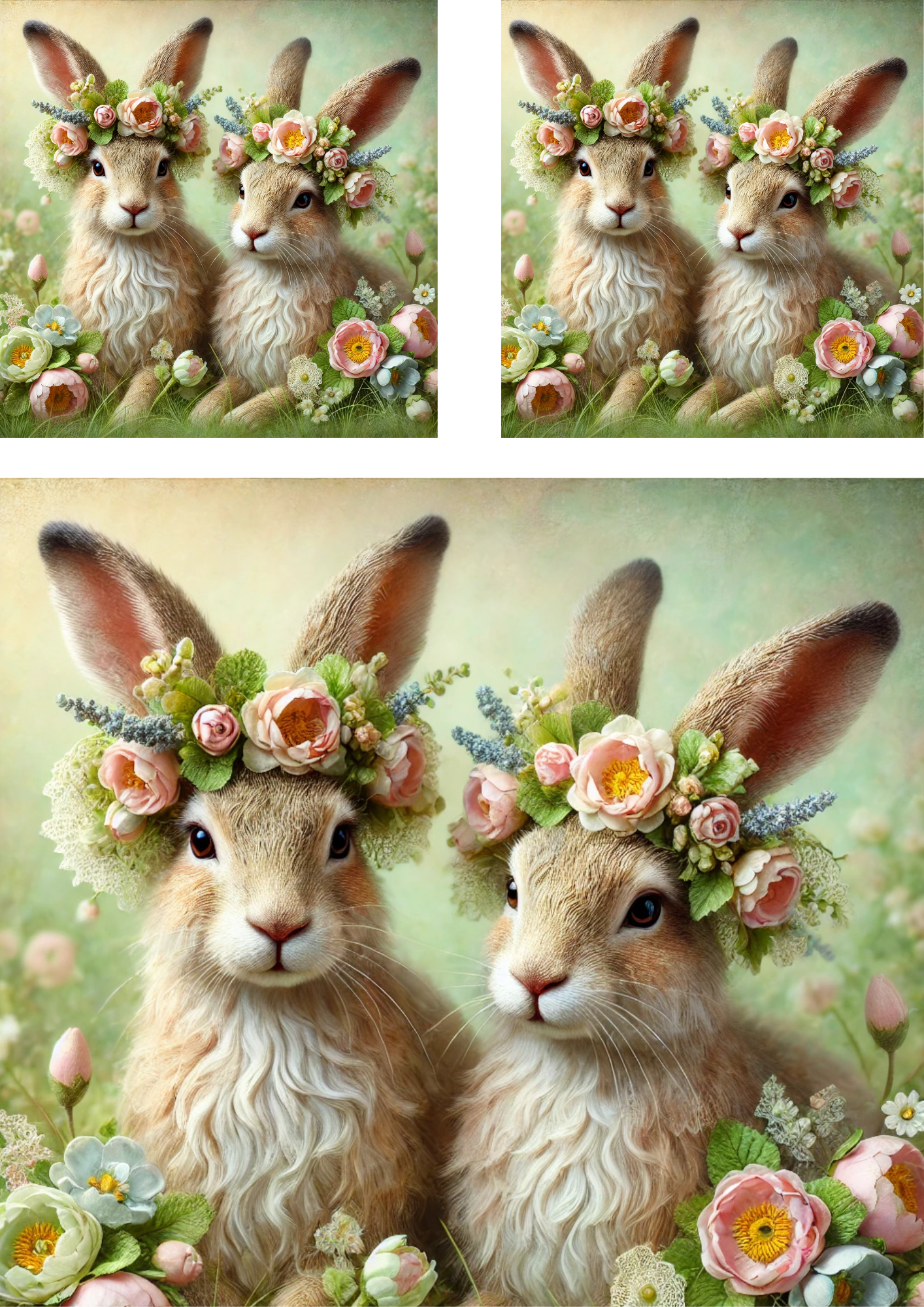 Sticker Sheet / Greeting Card – Easter Bunnies In Wreaths 2 Collage Cat. No. 4252