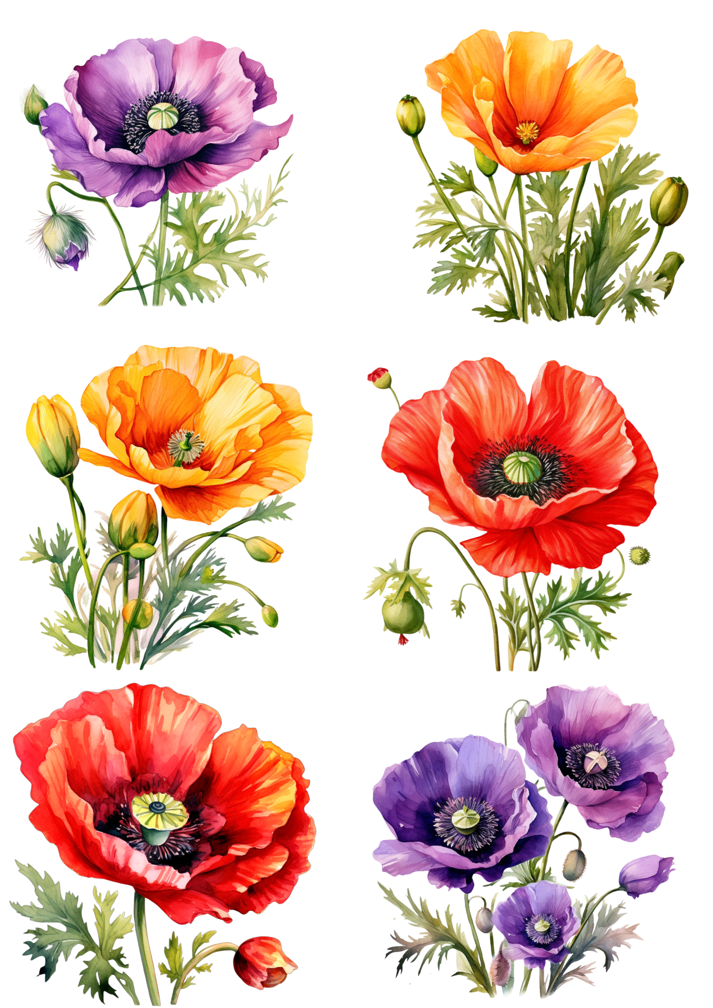 Sticker Sheet / Greeting Card – Poppies Mix Collage Cat. No.4255