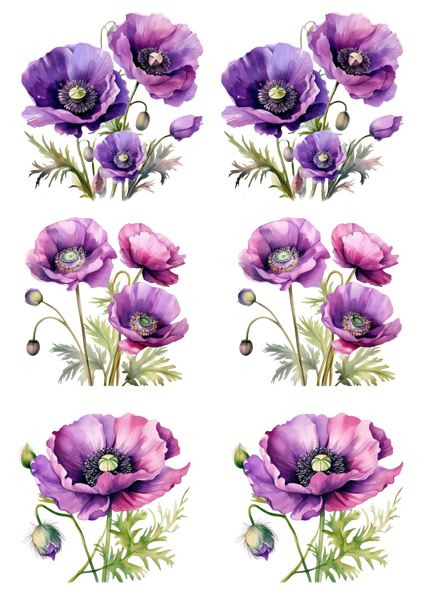 Sticker Sheet / Greeting Card – Purple Poppies Collage Cat. No.4257