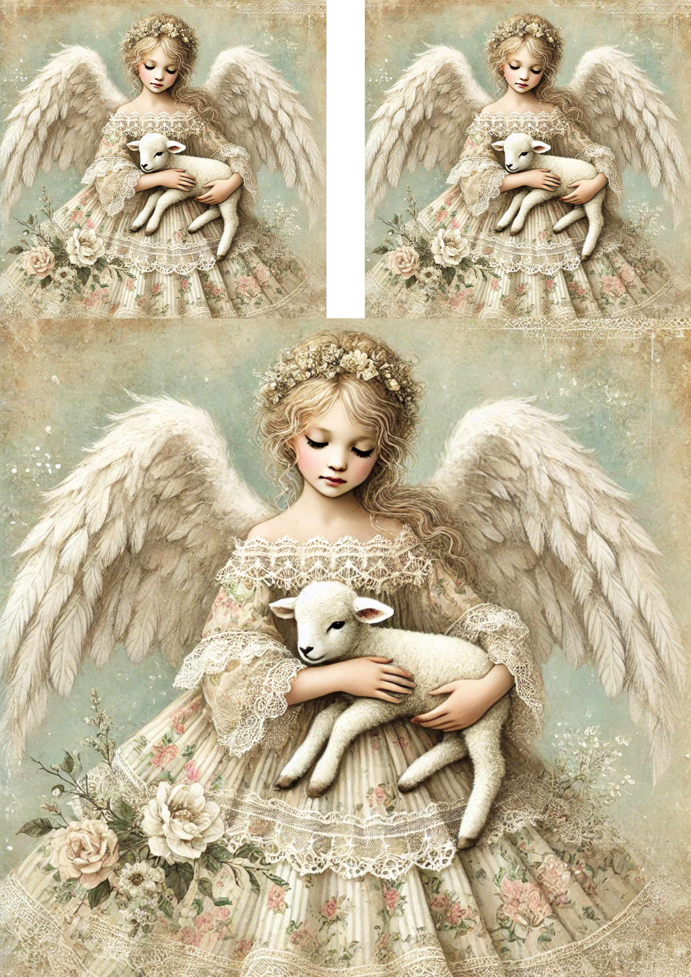 Sticker Sheet / Greeting Card – Angel And Sheep Collage Cat. No. 4263
