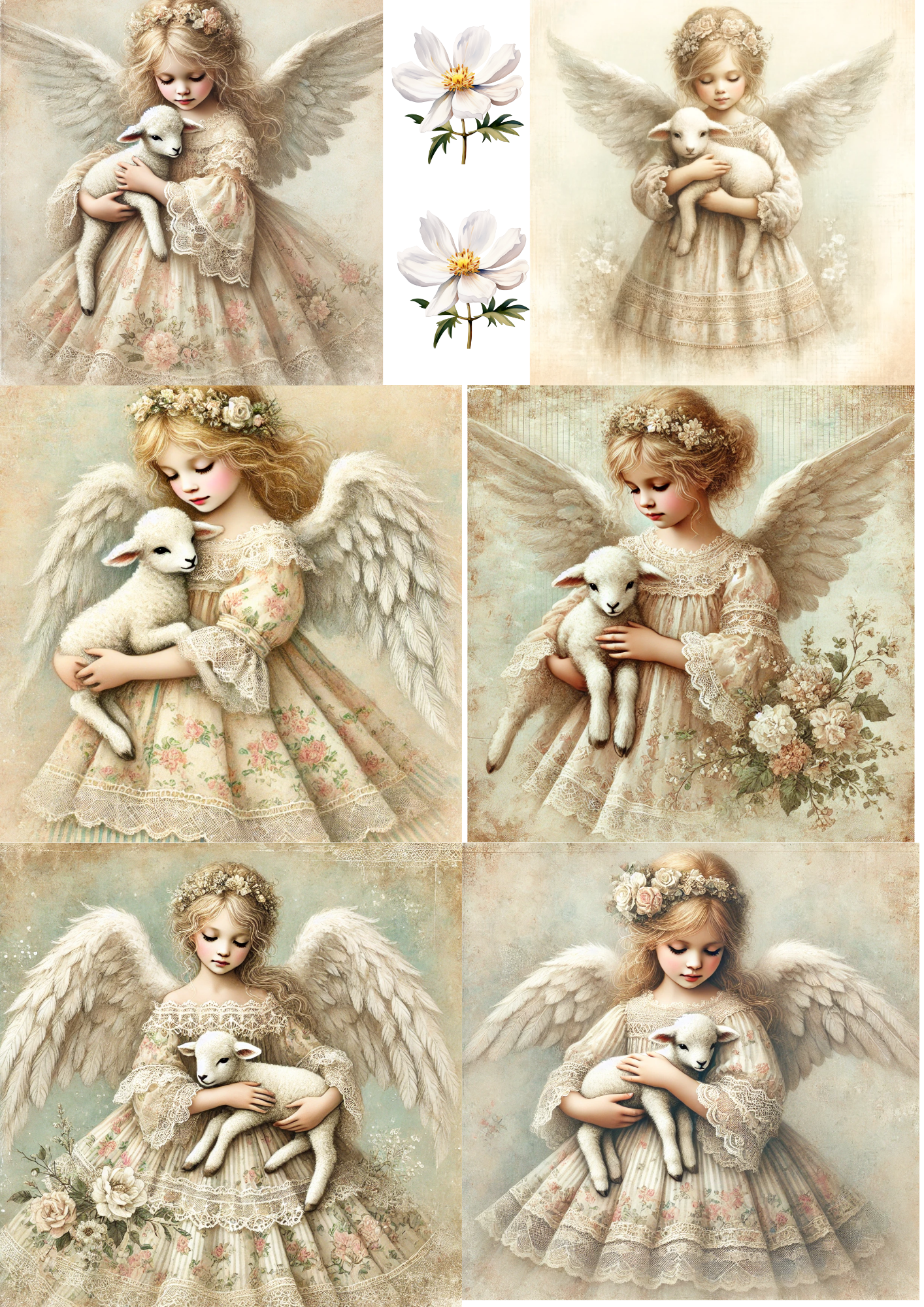 Sticker Sheet / Greeting Card – Angel And Sheep 3 Collage Cat. No. 4266