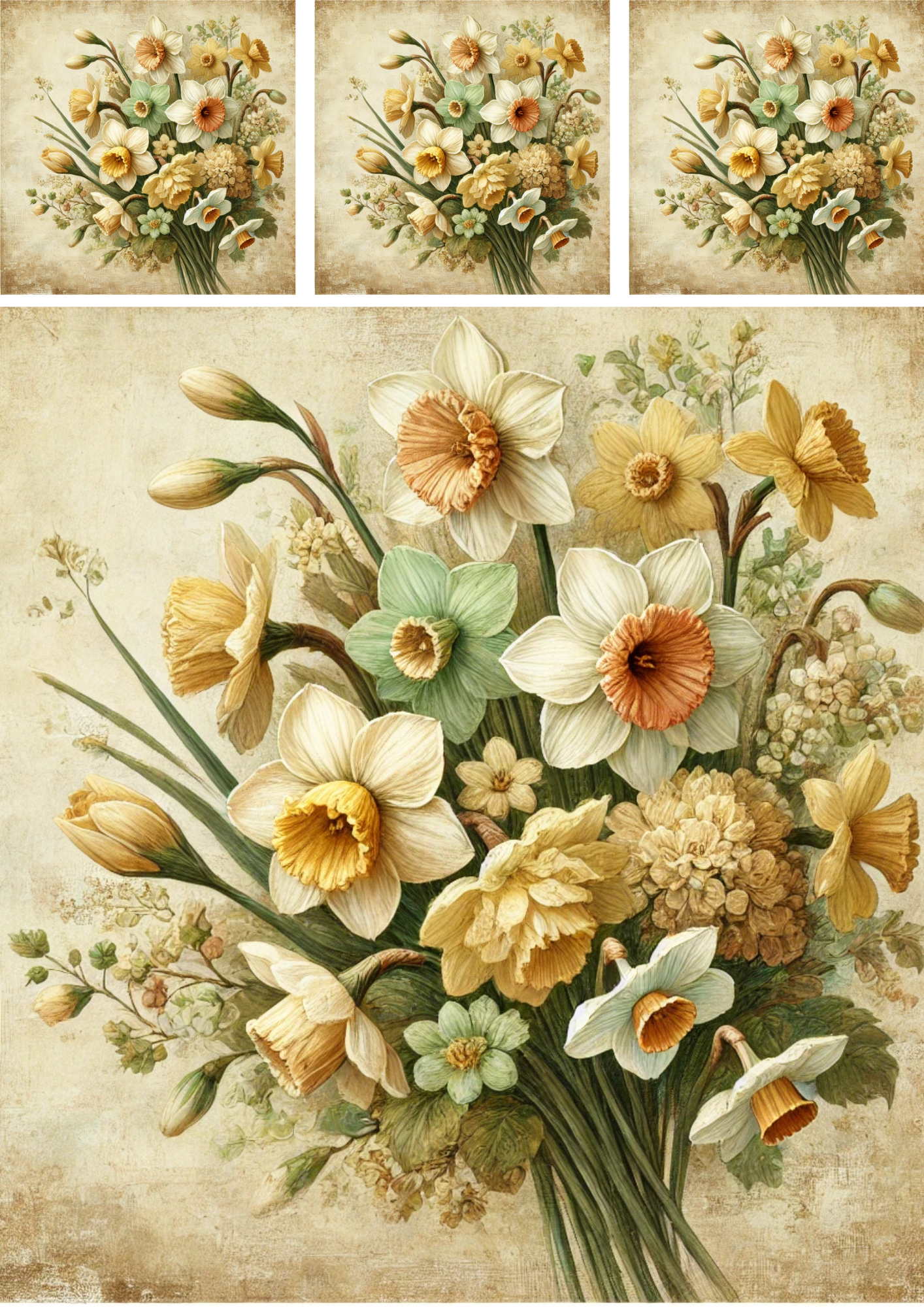Sticker Sheet / Greeting Card – Bouquet of Daffodils In A Vase Shabby Chic 2 Collage Cat. No. 4277