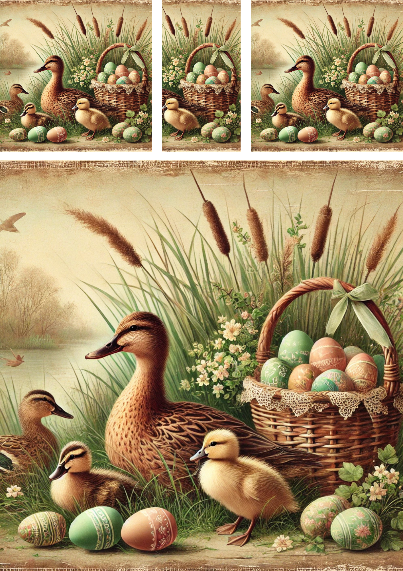 Sticker Sheet – Duck And Ducklings With Easter Egg Basket Schabby Cic Collage Cat. No. 4281