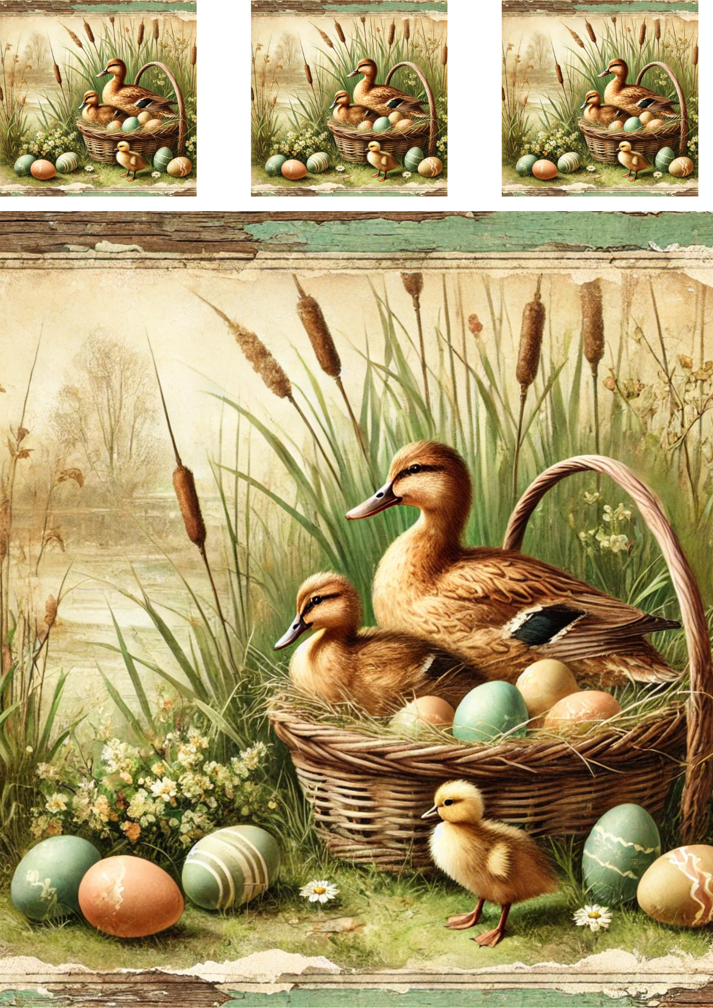 Sticker Sheet – Duck And Ducklings With Easter Egg Basket 2 Schabby Cic Collage Cat. No. 4282