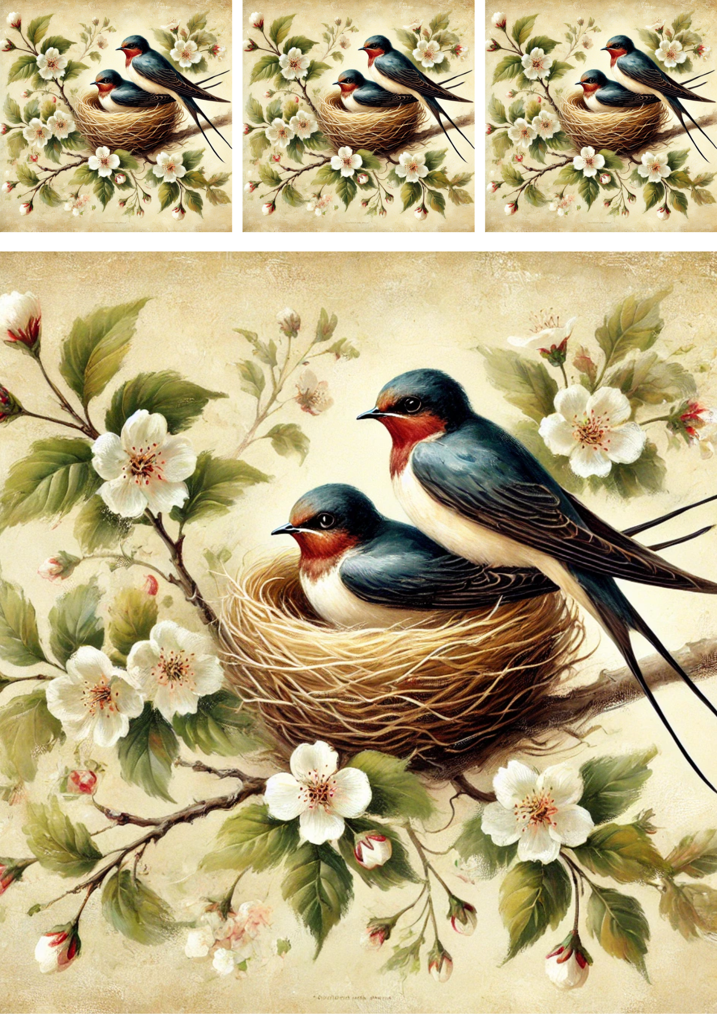 Sticker Sheet – Swallows In A Nest Among Flowers Schabby Chic Collage Cat. No. 4286