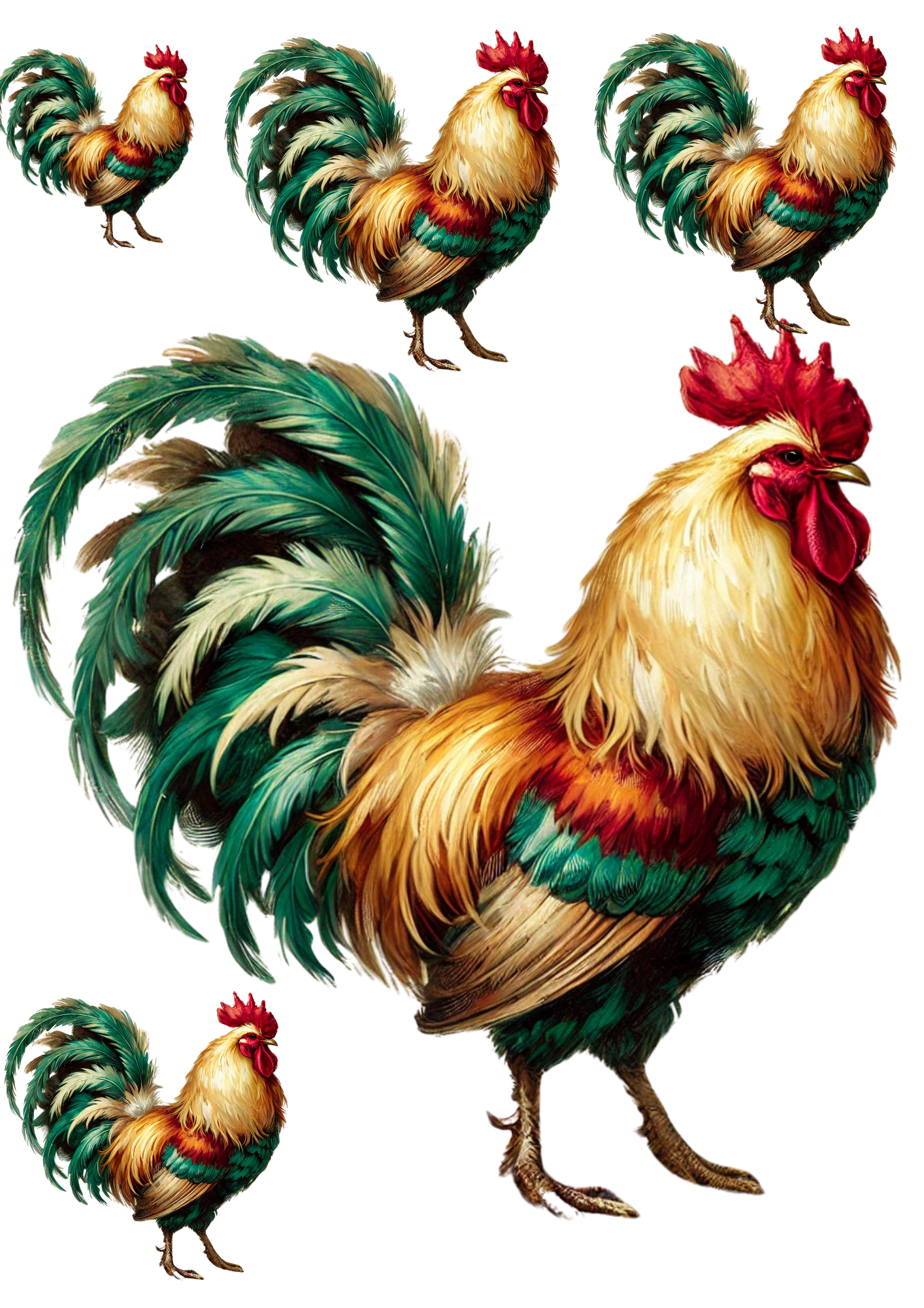 Sticker Sheet / Greeting Card – Rooster 2 Shabby Chic Collage Cat. No. 4290