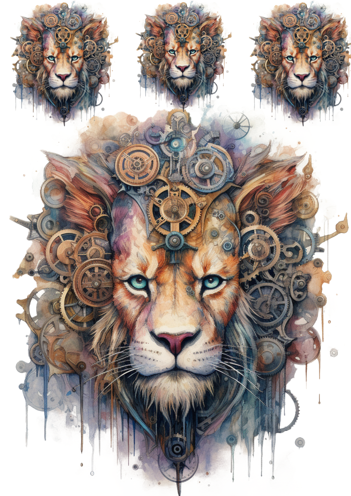 Sticker Sheet / Greeting Card – Lion Head Steampunk Collage Cat. No. 4293