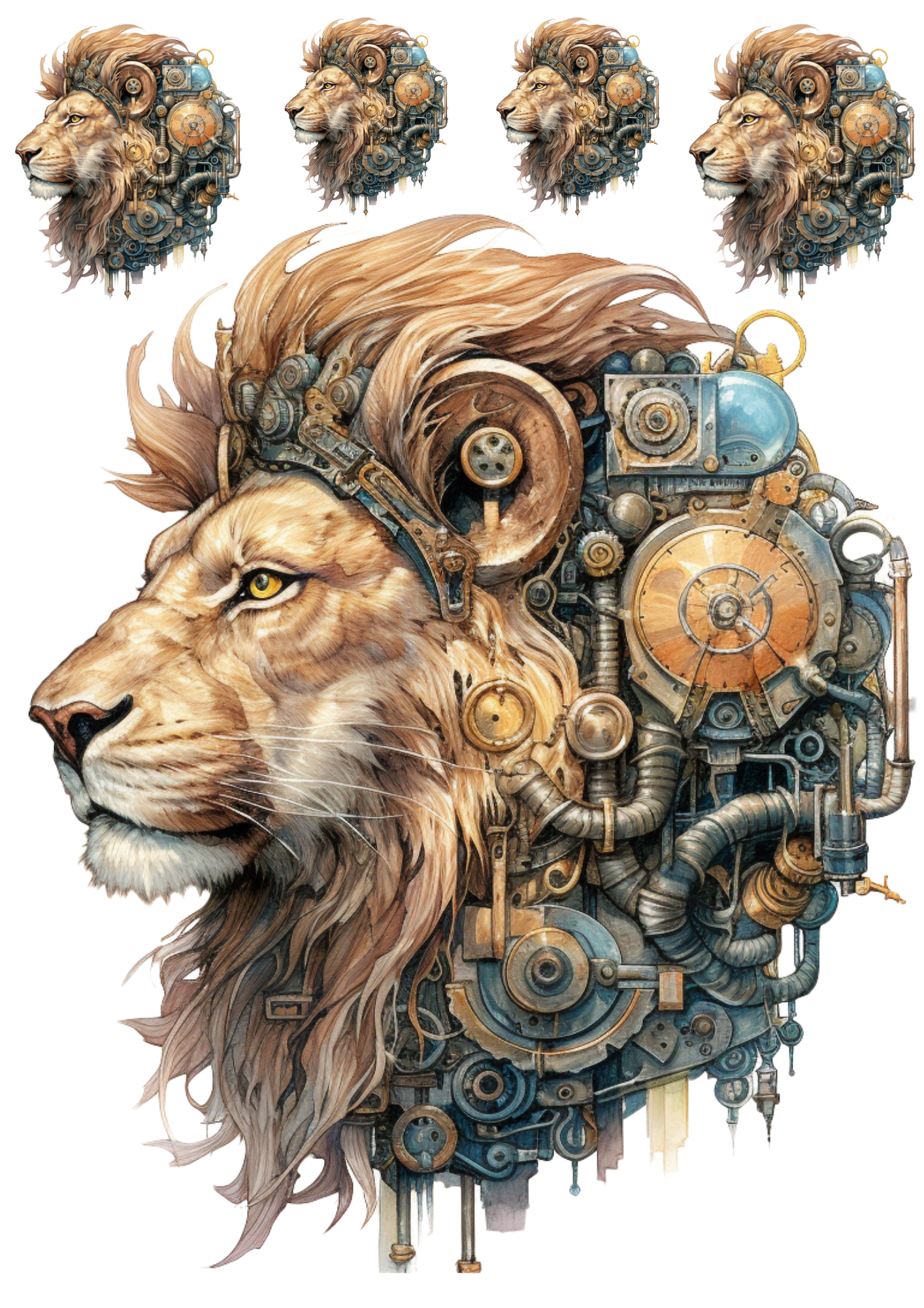 Sticker Sheet / Greeting Card – Lion Head Steampunk 2 Collage Cat. No. 4294