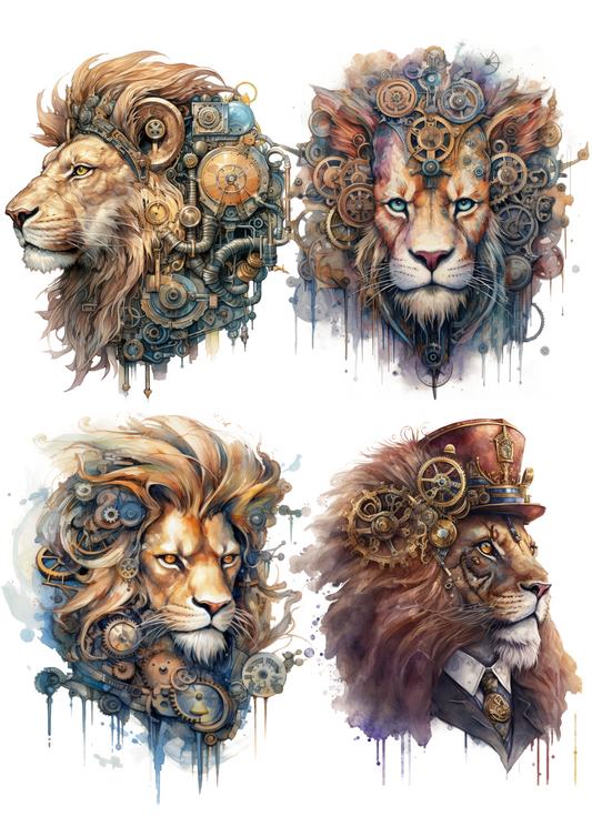 Sticker Sheet – Lion Head Steampunk 3 Collage Cat. No. 4295