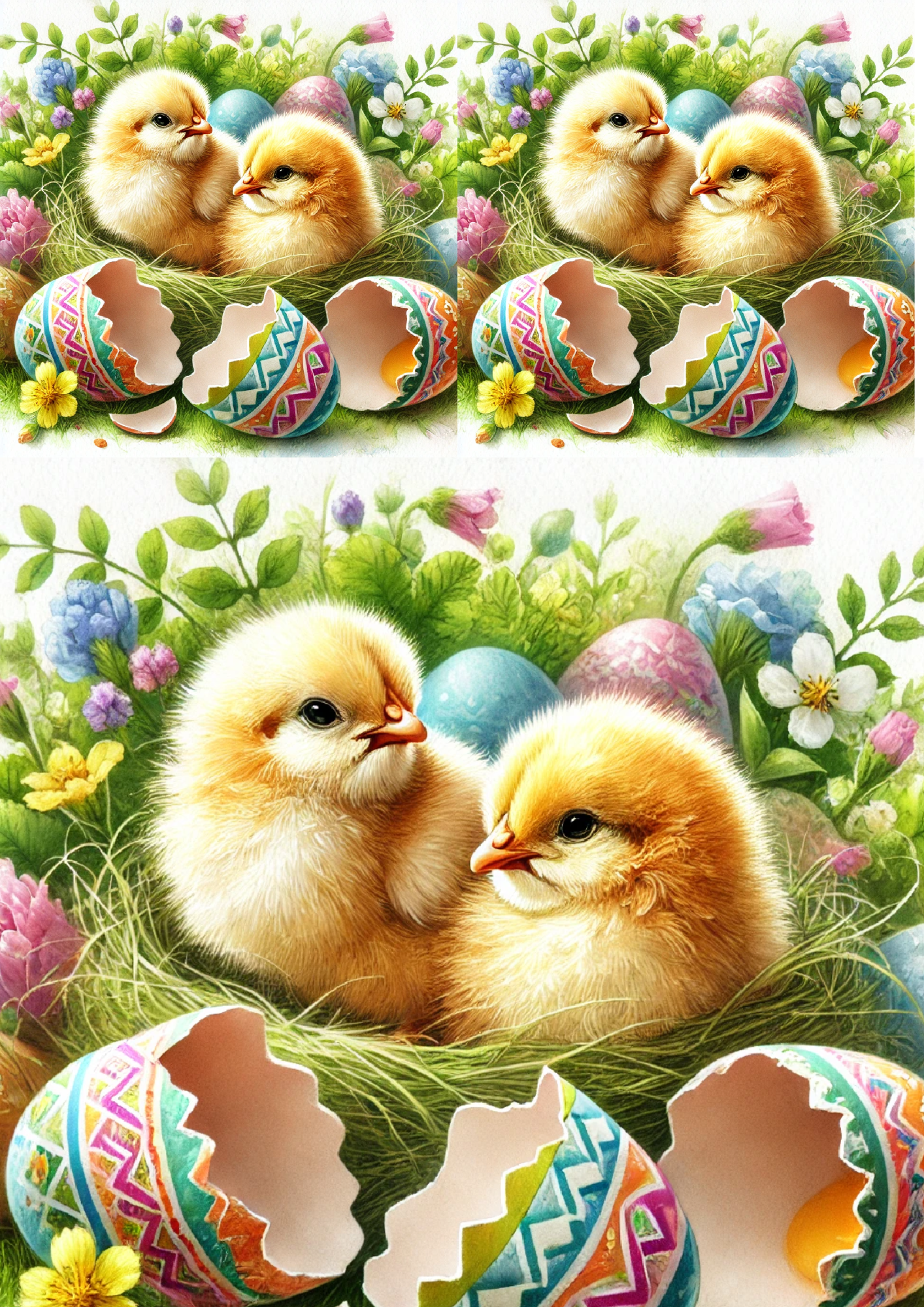 Sticker Sheet / Greeting Card – Chicks Hatched From Easter Eggs Collage Cat. No. 4300