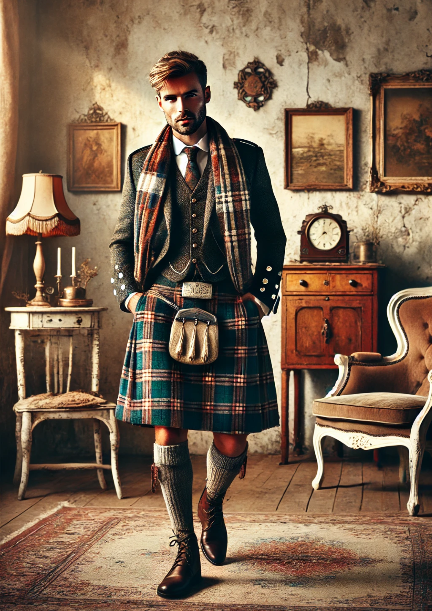 Sticker Sheet / Greeting Card – Handsome Scottish Man In Kilt Full Cat. No. 4314