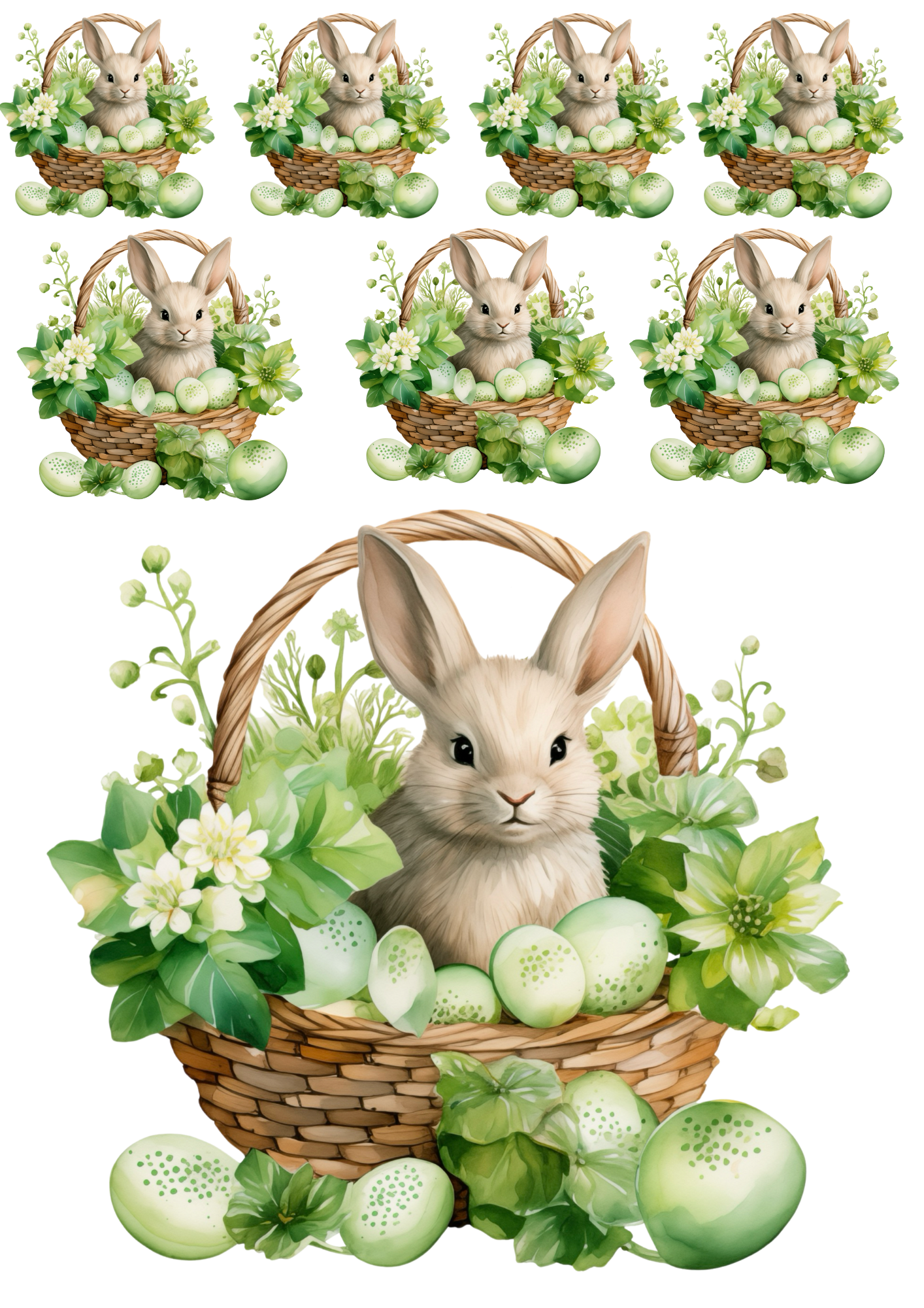 Sticker Sheet / Greeting Card – Bunny In Easter Basket Collage Cat. No. 4316