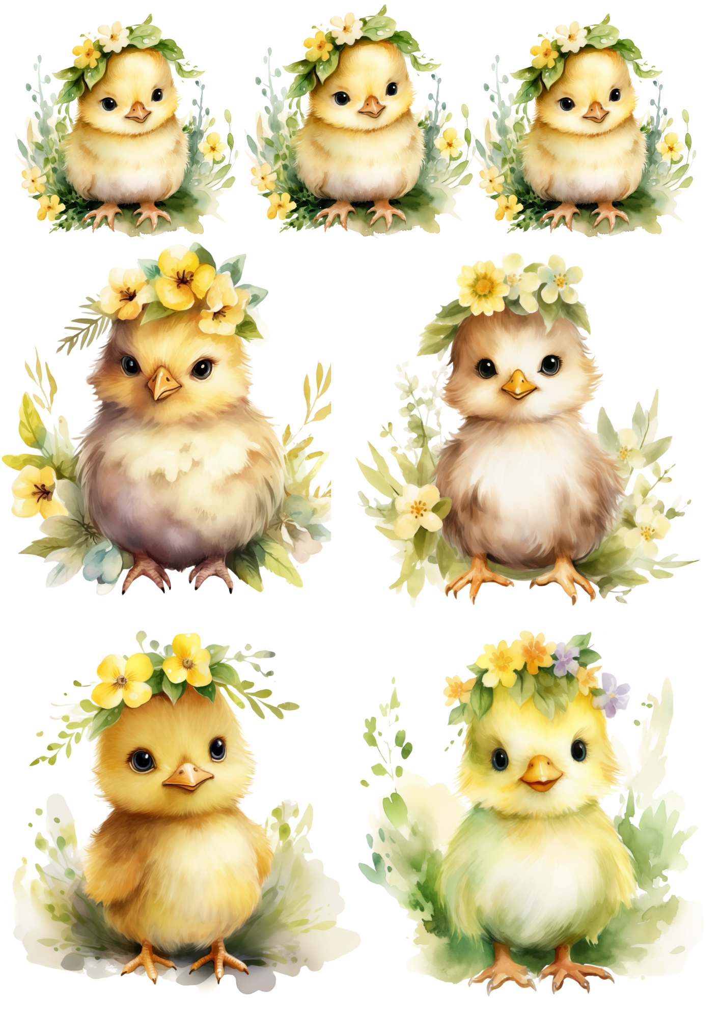 Sticker Sheet / Greeting Card – Easter Yellow Chicks Collage Cat. No. 4318