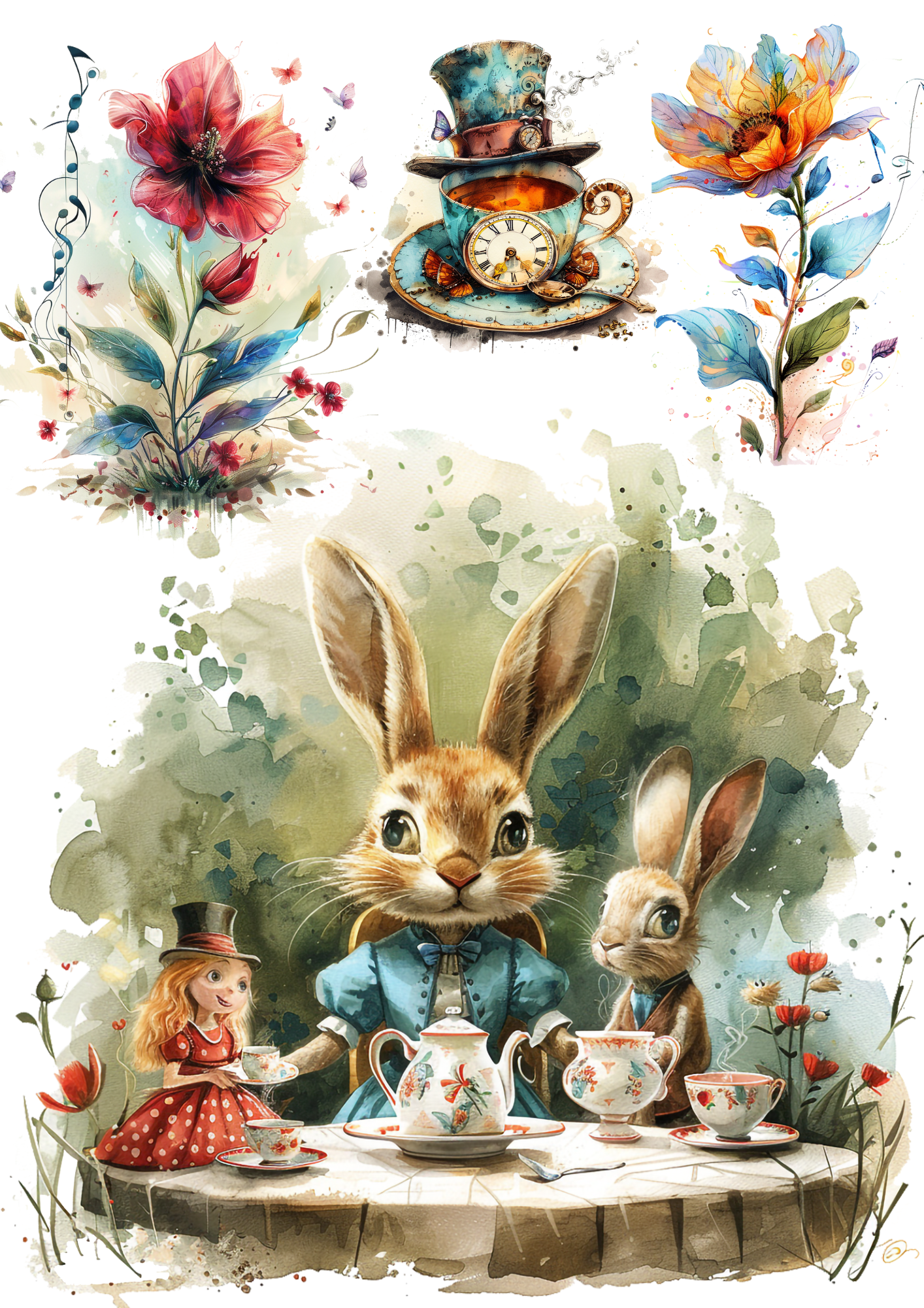 Sticker Sheet / Greeting Card – Alice In Wonderland 5 Collage Cat. No. 4324