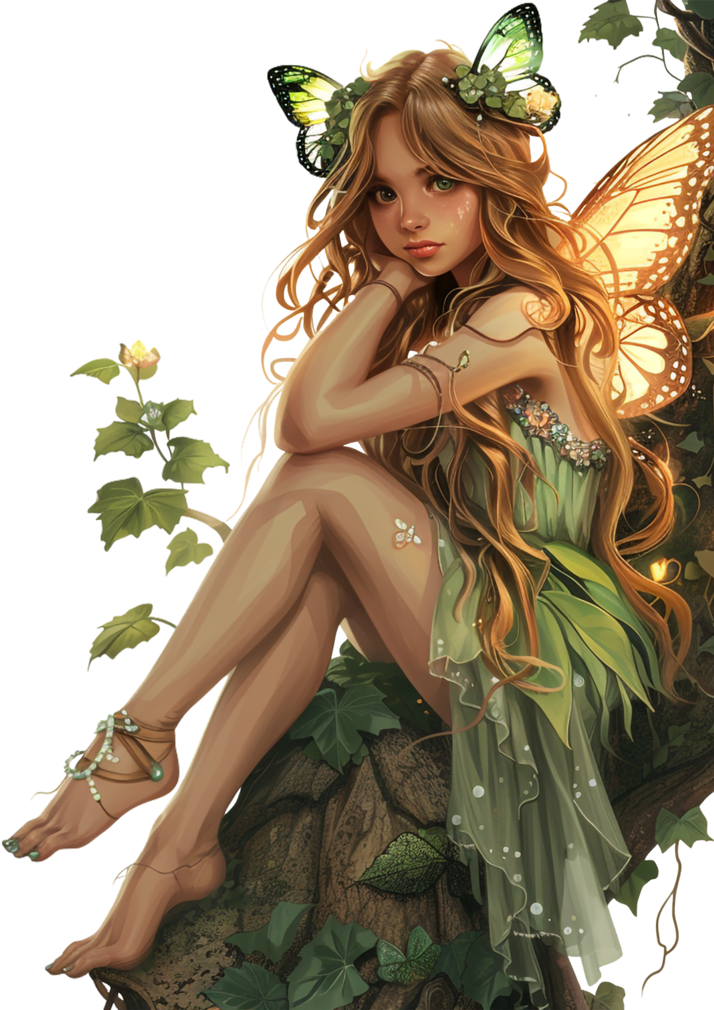 Sticker Sheet / Greeting Card – Forest Fairy Sitting on Tree Full Cat. No. 4332