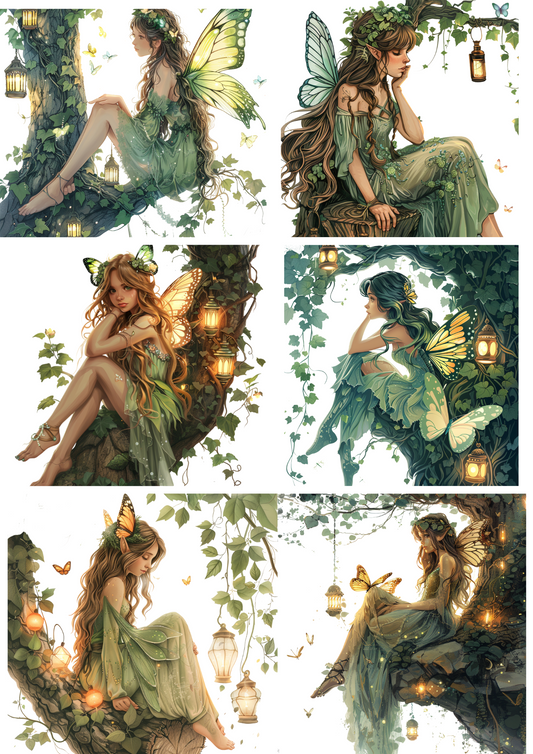 Sticker Sheet – Forest Fairy Sitting on Tree Collage Cat. No. 4333
