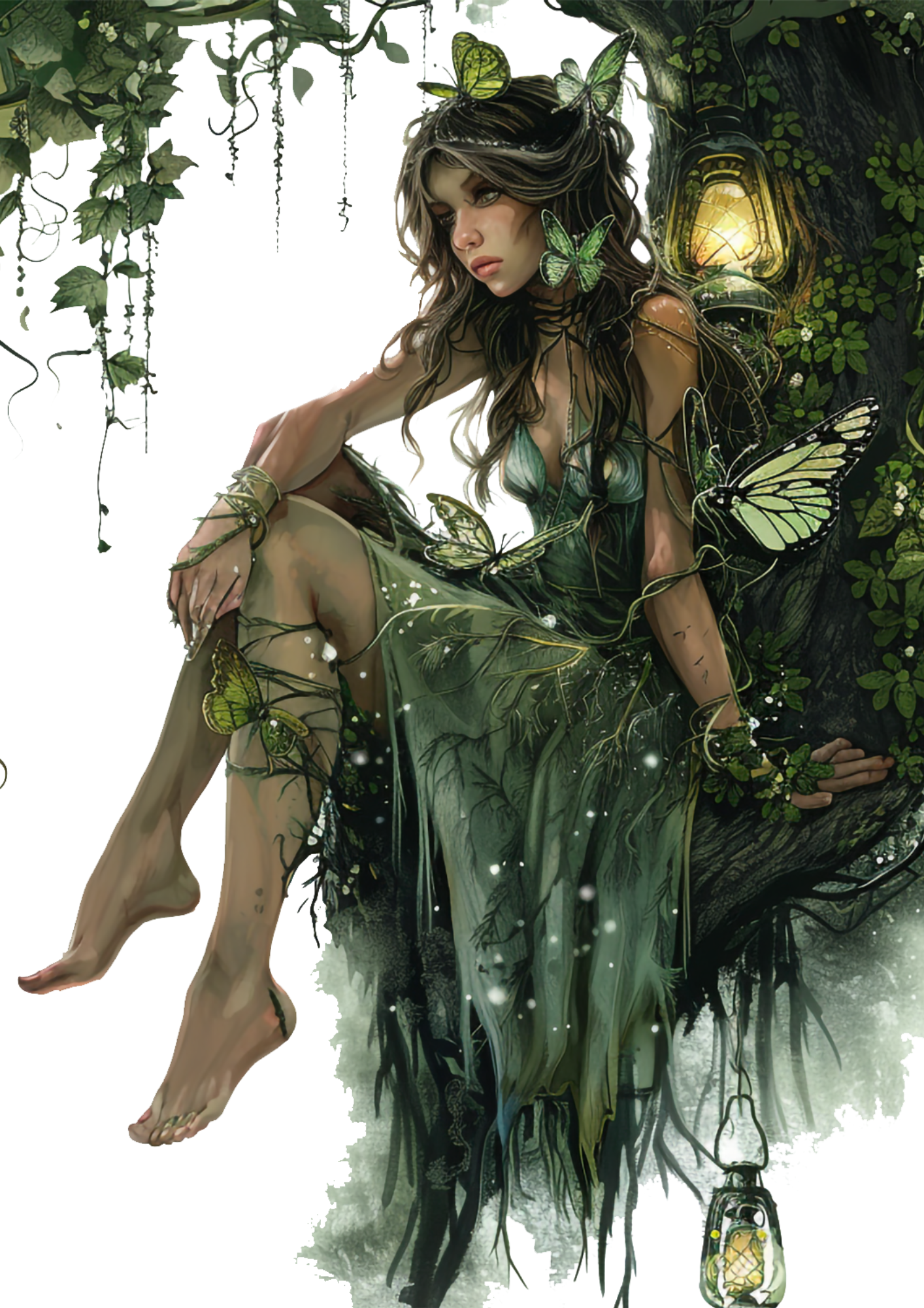 Sticker Sheet / Greeting Card – Forest Fairy Sitting on Tree 2 Full Cat. No. 4334