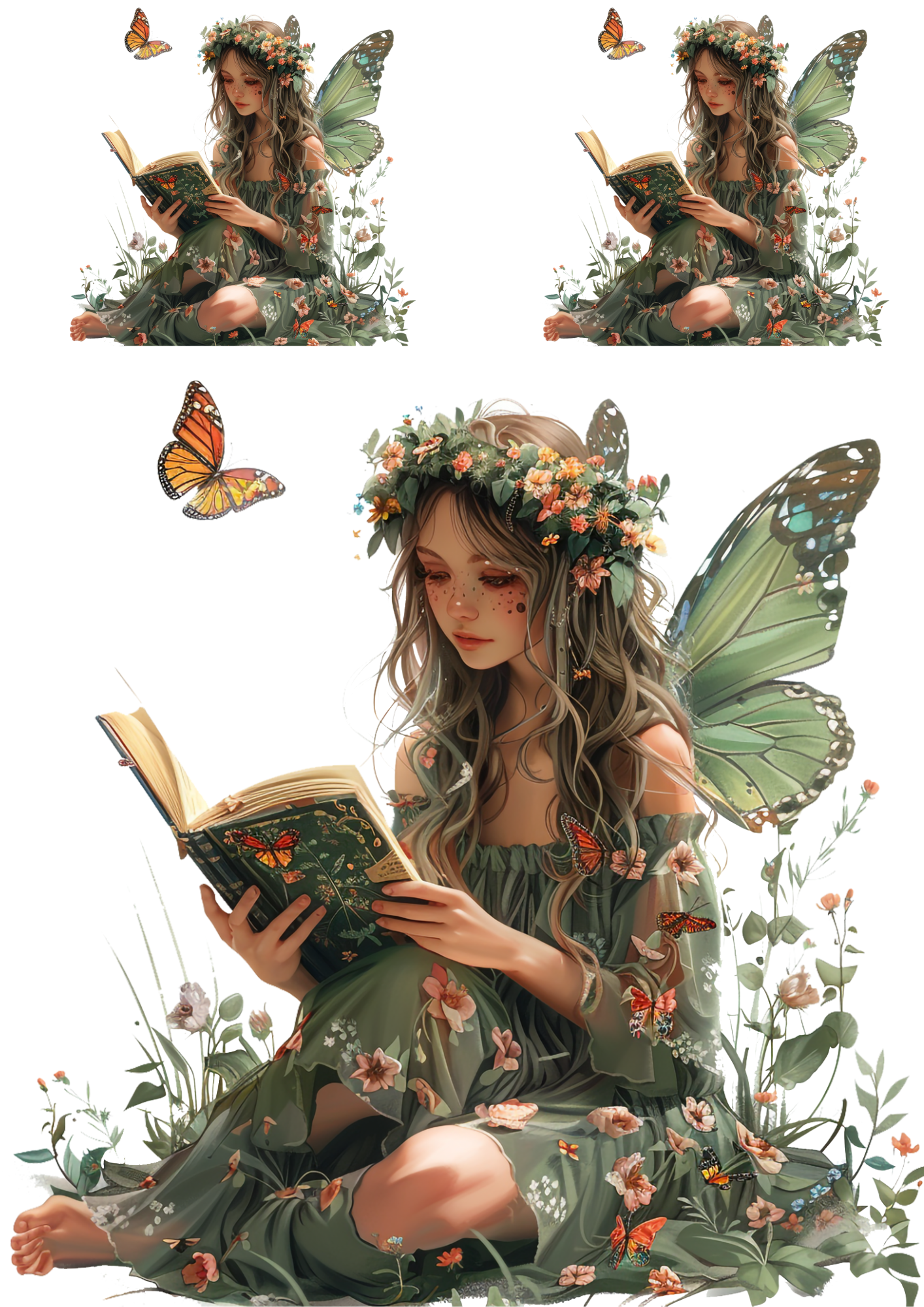 Sticker Sheet / Greeting Card – Forest Fairy Sitting on Tree 3 Collage Cat. No. 4336