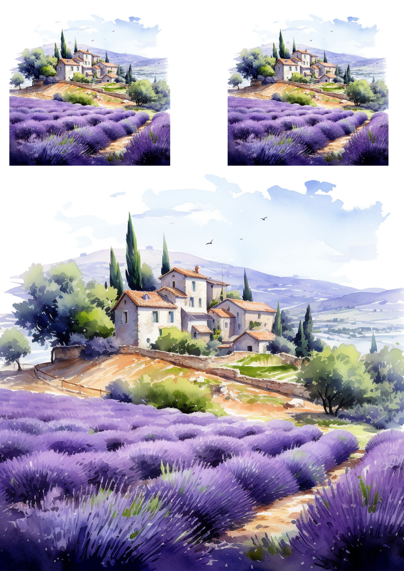 Sticker Sheet / Greeting Card – Provence and Lavender Field Collage Cat. No. 4340