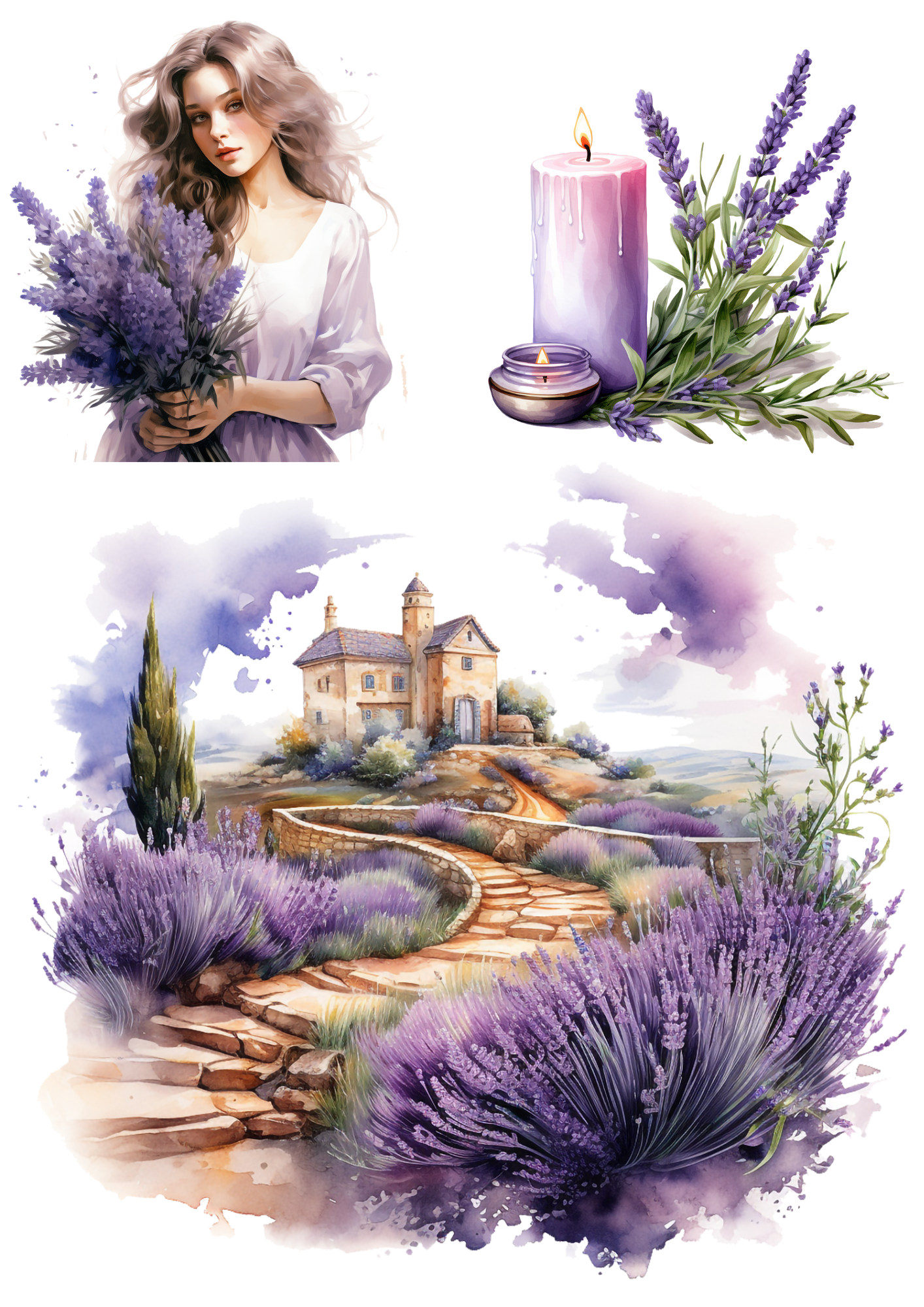 Sticker Sheet / Greeting Card – Provence and Lavender Field 2 Collage Cat. No. 4342