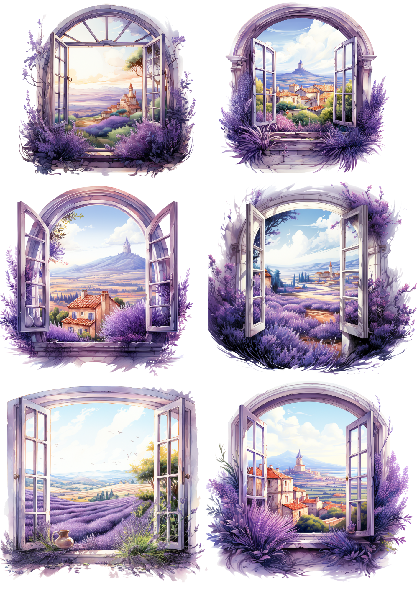 Sticker Sheet / Greeting Card – Provence and Lavender Field Trough The Window Collage Cat. No. 4344